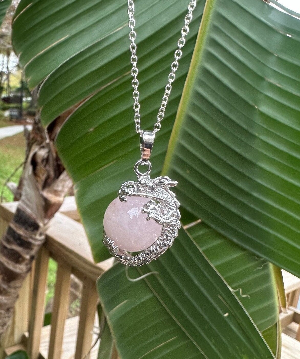 Rose Quartz Dragon Ball Pendant Necklace