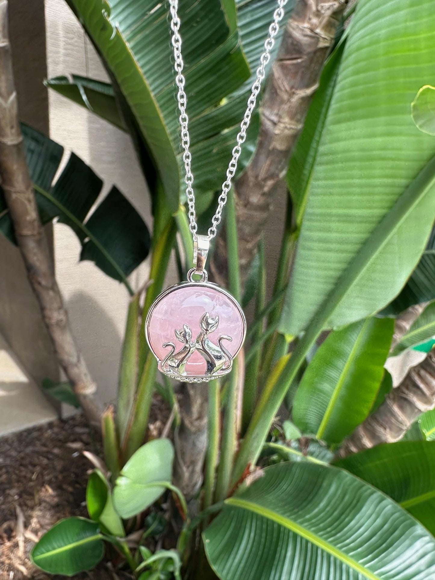 Rose Quartz Cat Love Pendant Necklace