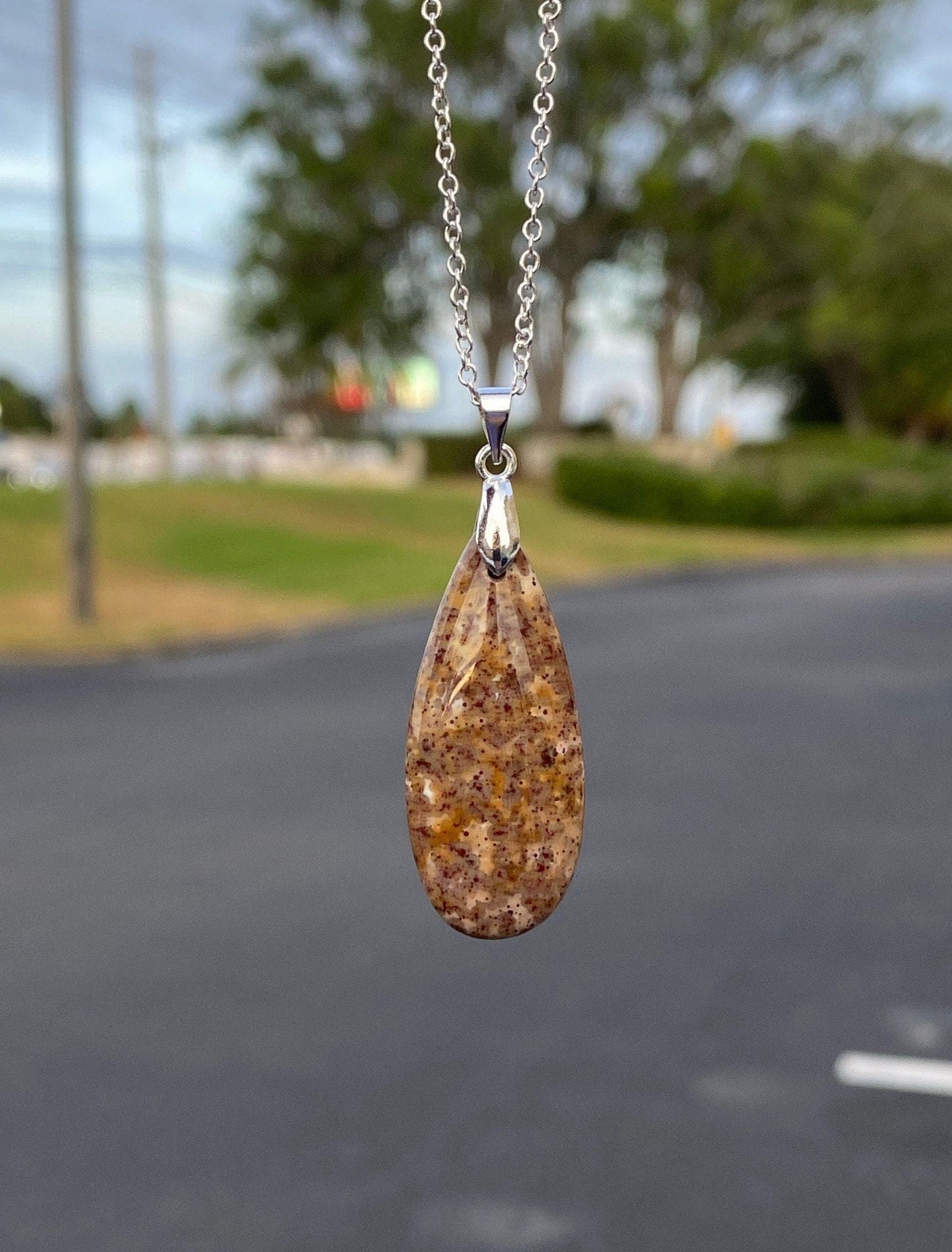 Indian Bloodstone Teardrop Pendant Necklace