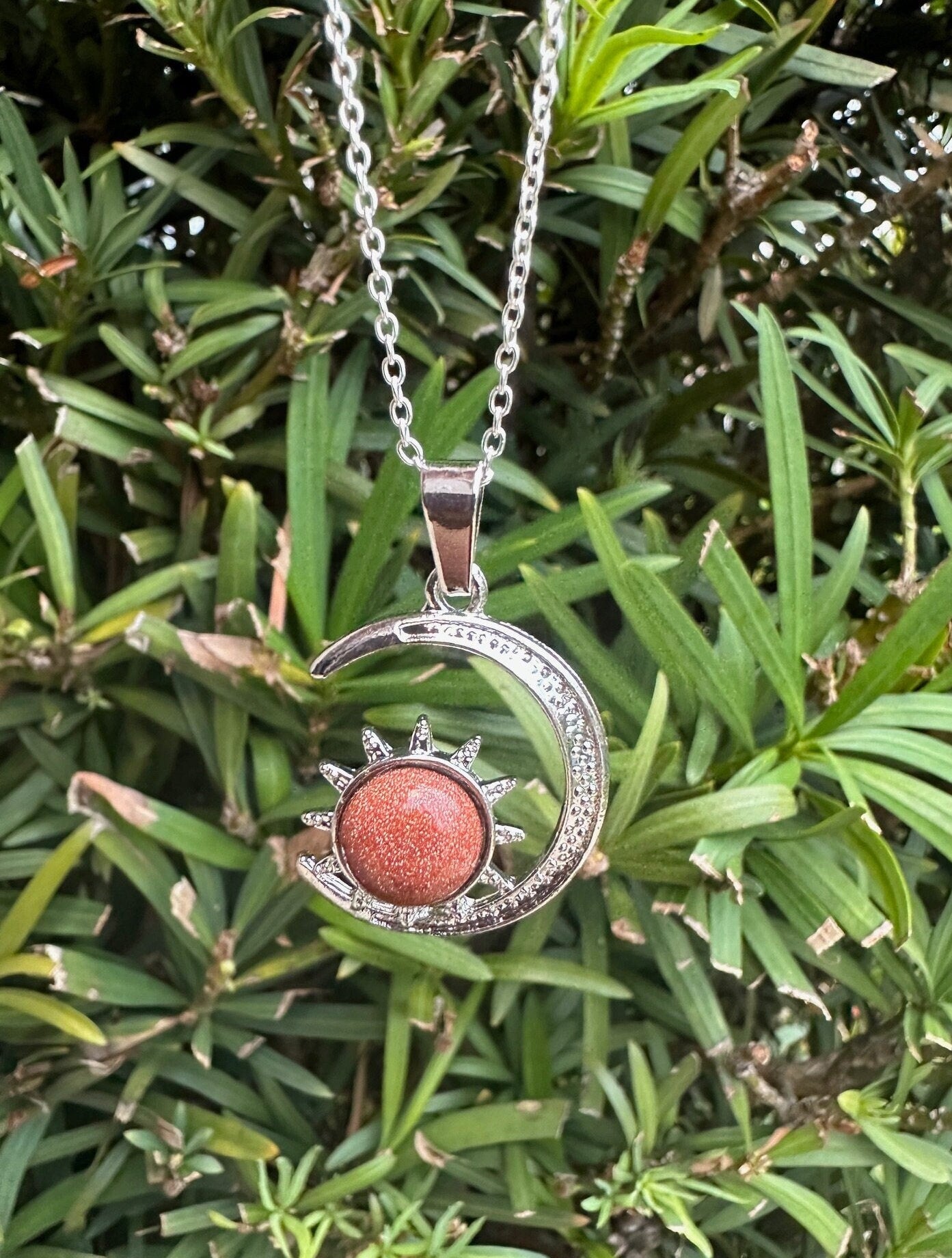 Goldstone Crescent Sun Necklace