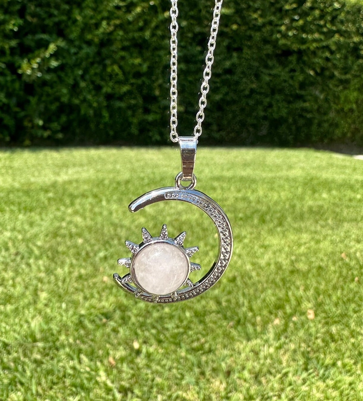 Rose Quartz Crescent Sun Necklace