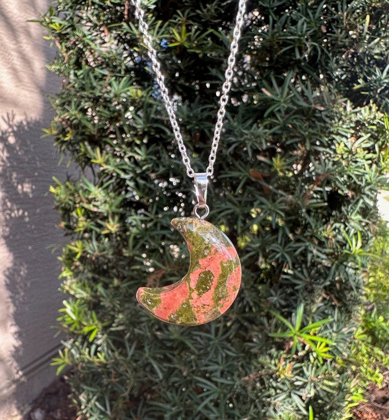 Unakite Crescent Pendant Necklace