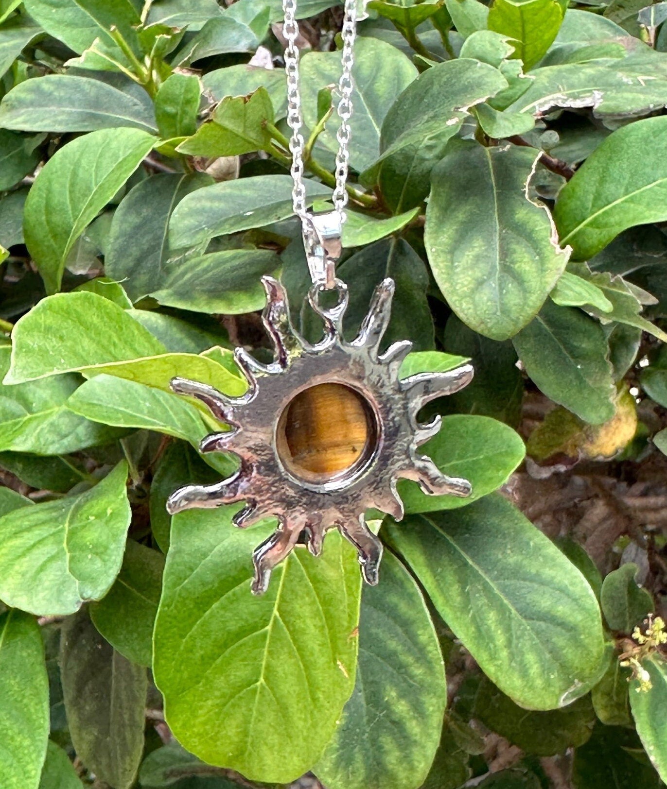 Tiger Eye Sun Pendant Necklace