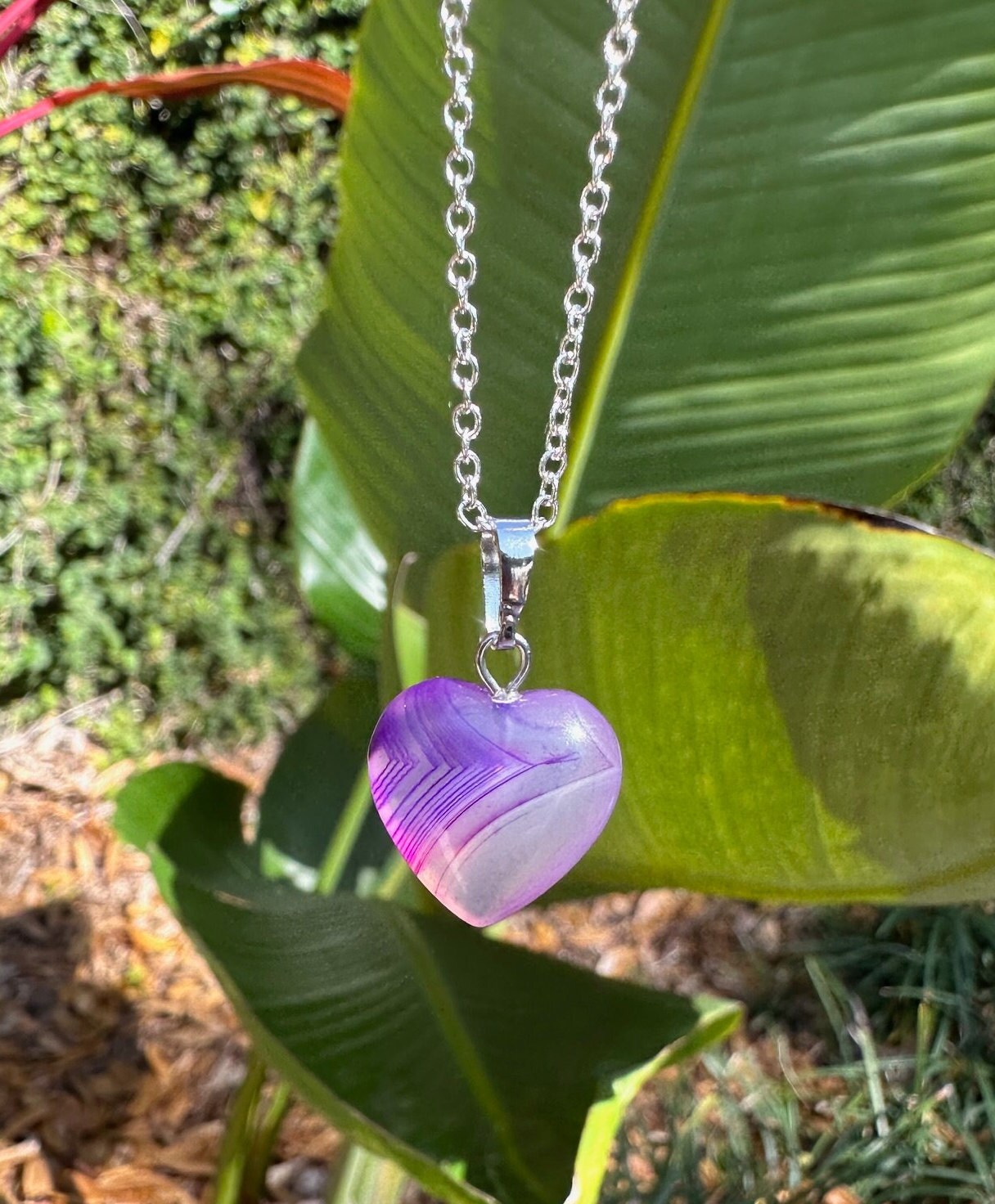 Purple Agate Heart Pendant Necklace