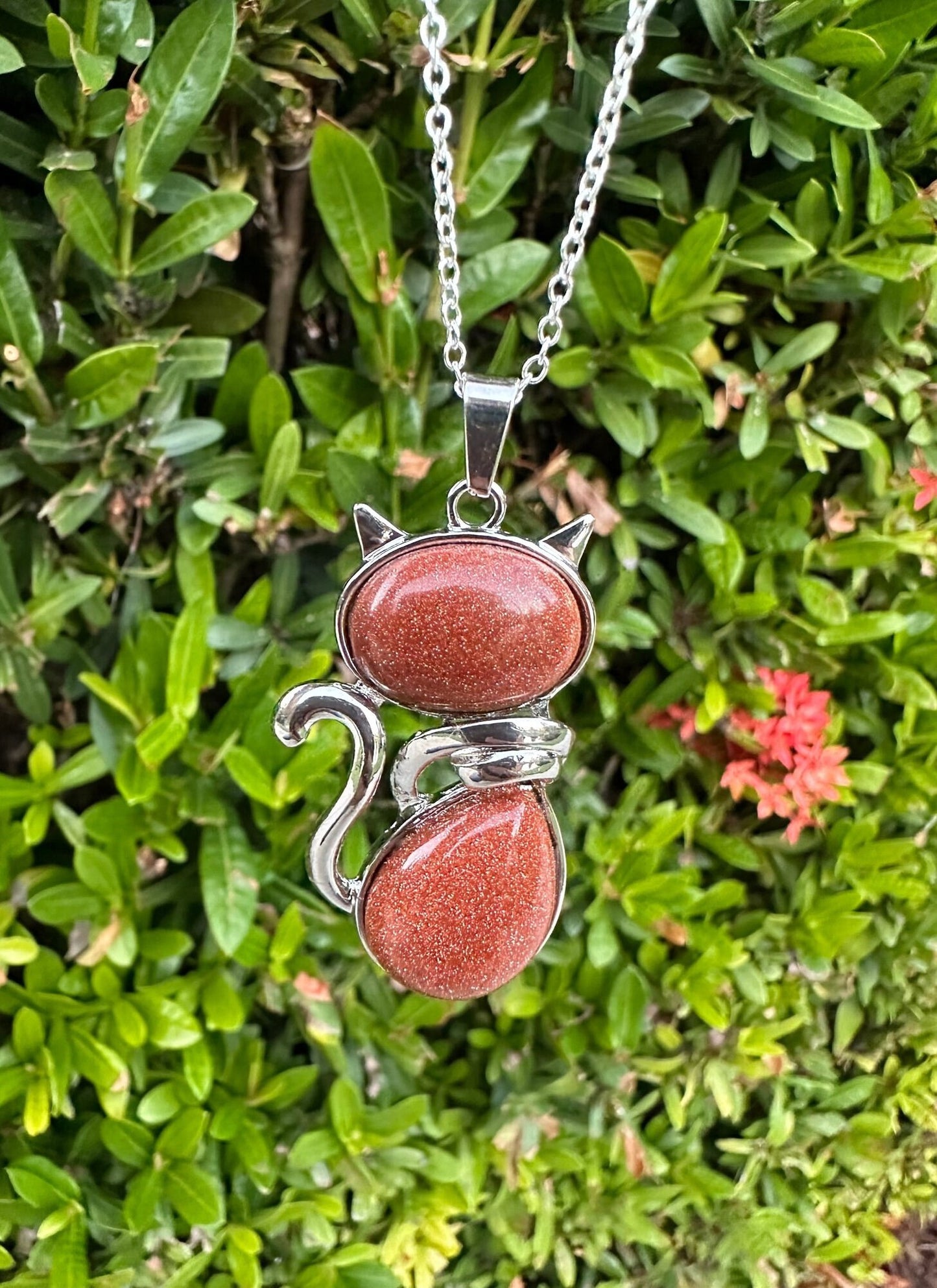 Large Goldstone Cat Pendant Necklace