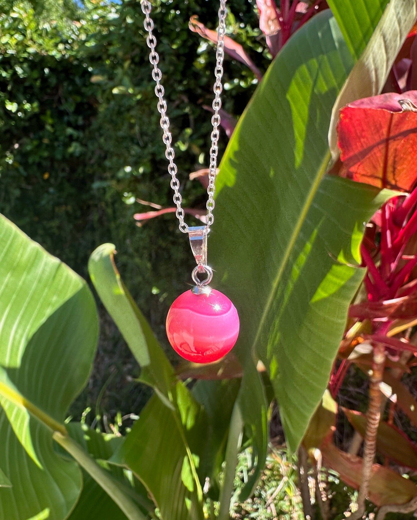 Stripped Pink Agate Ball Necklace