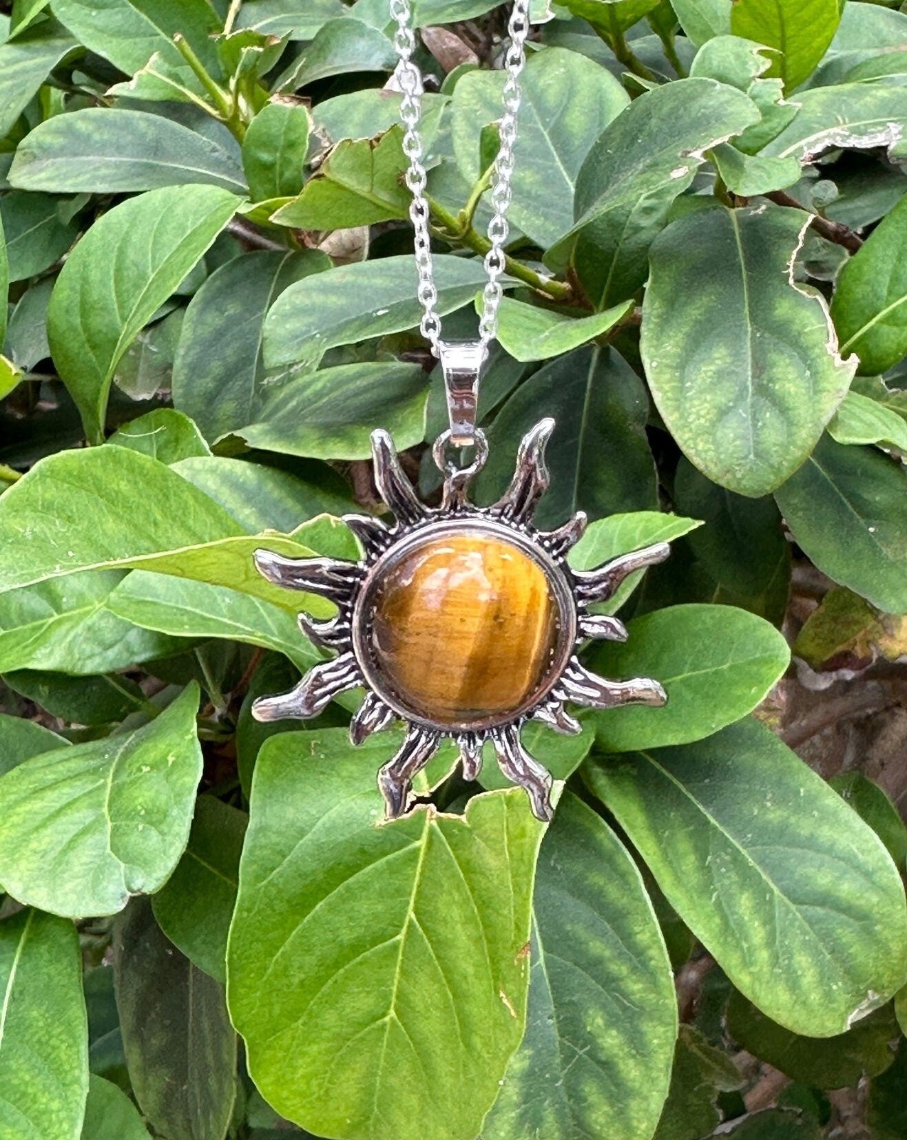 Tiger Eye Sun Pendant Necklace