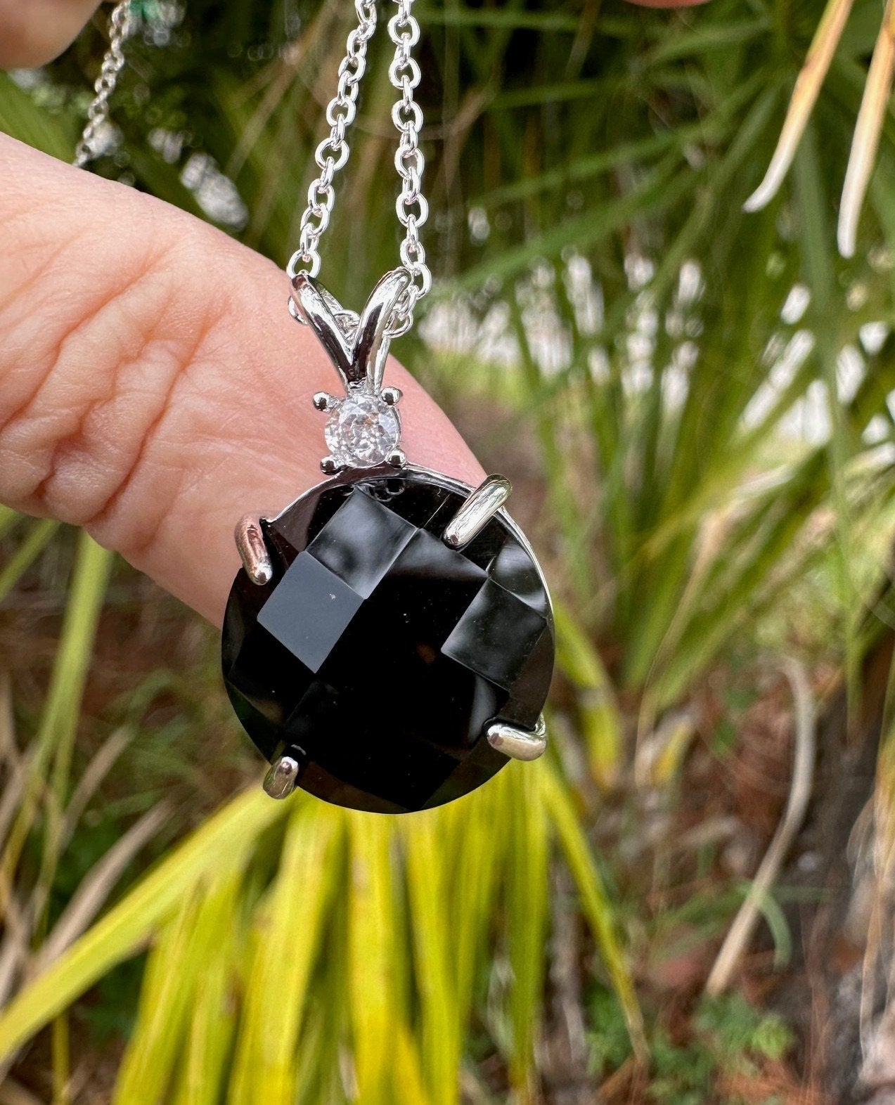 Obsidian Prism Pendant Necklace