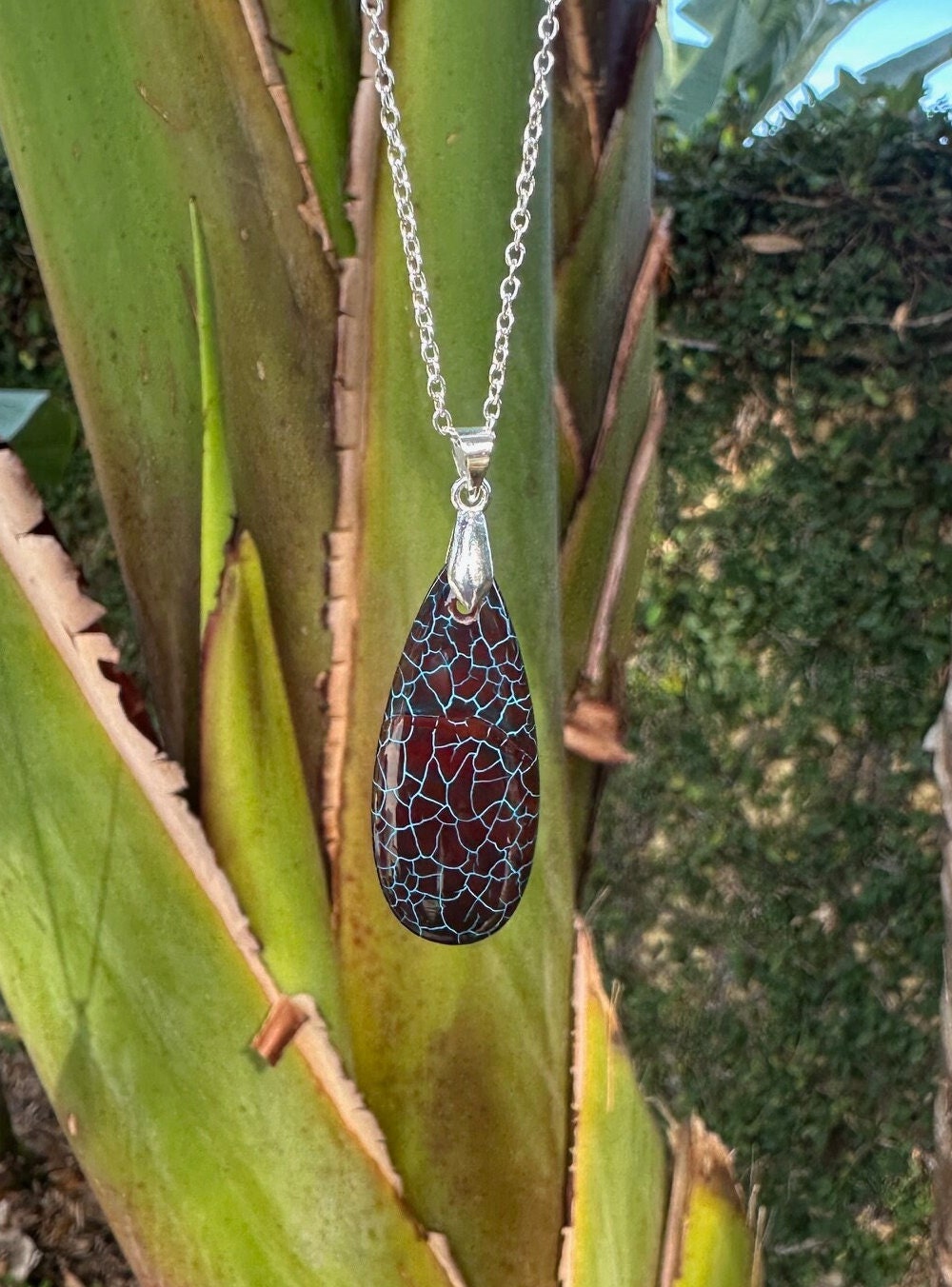 Dragon Vein Agate Teardrop Pendant Necklace