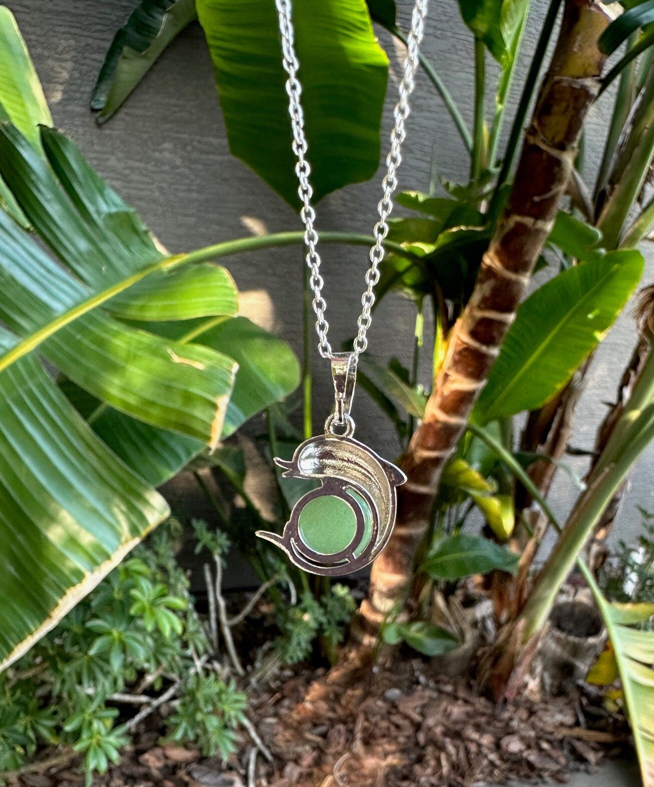 Green Aventurine Dolphin Pendant Necklace
