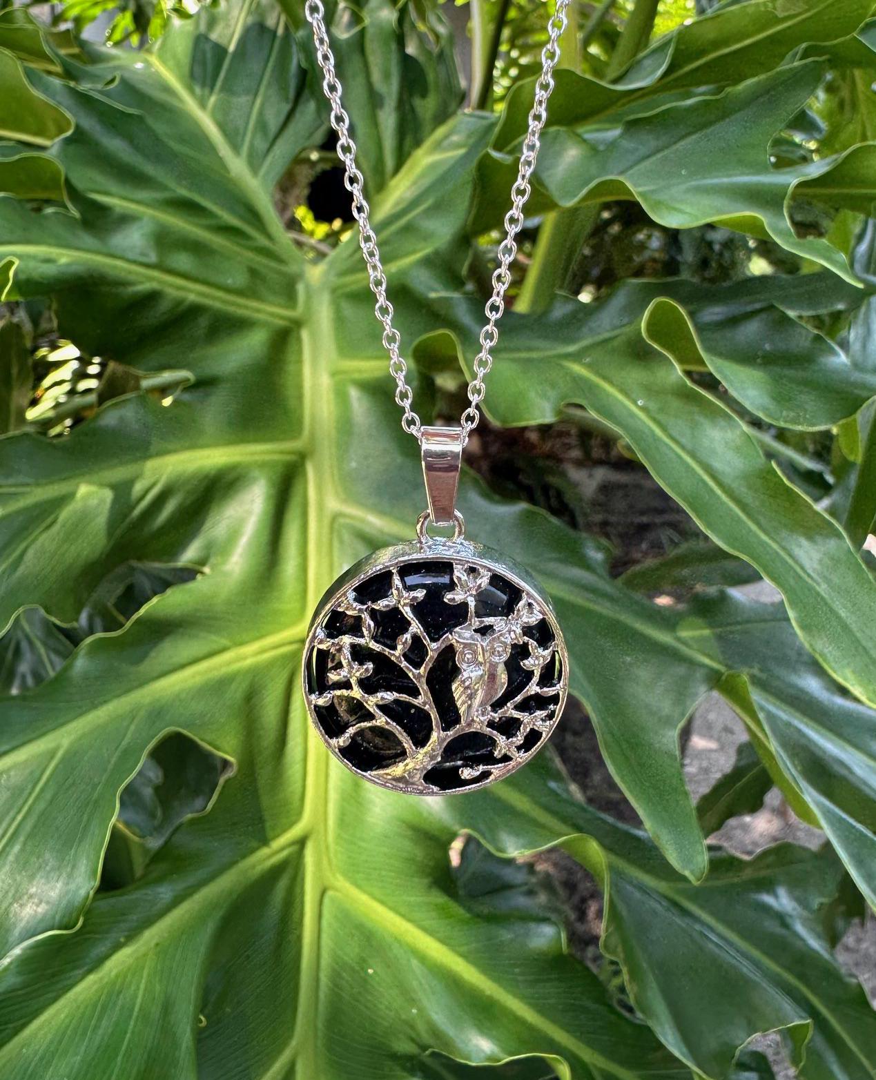Blue Goldstone Owl Necklace