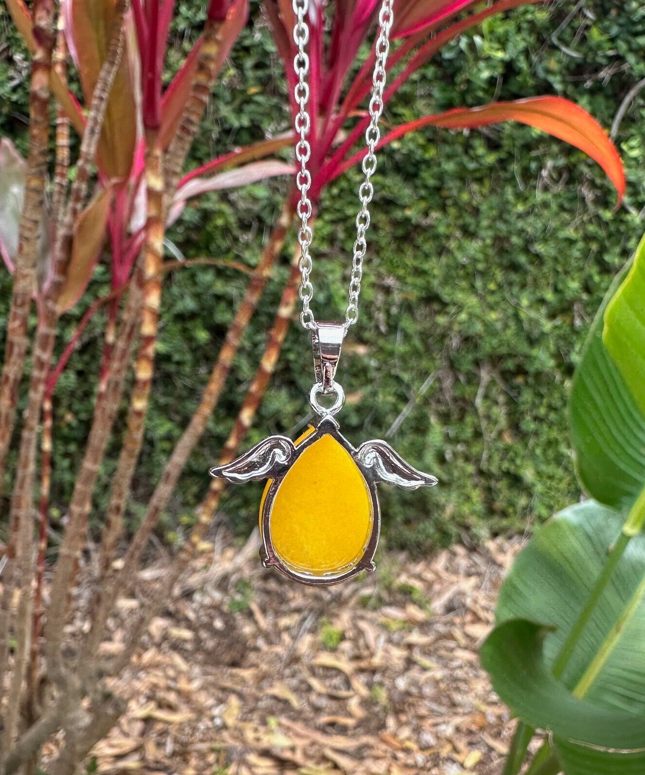 Dyed Yellow Jade Angelic Egg Pendant Necklace