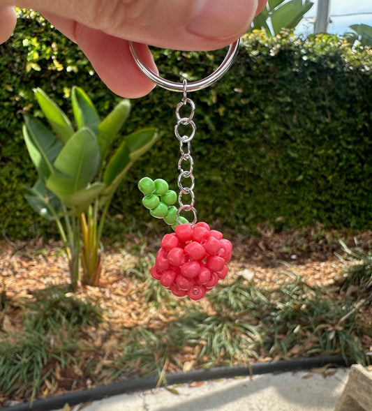 Beaded Pink Lady Apple Fruit Keychain