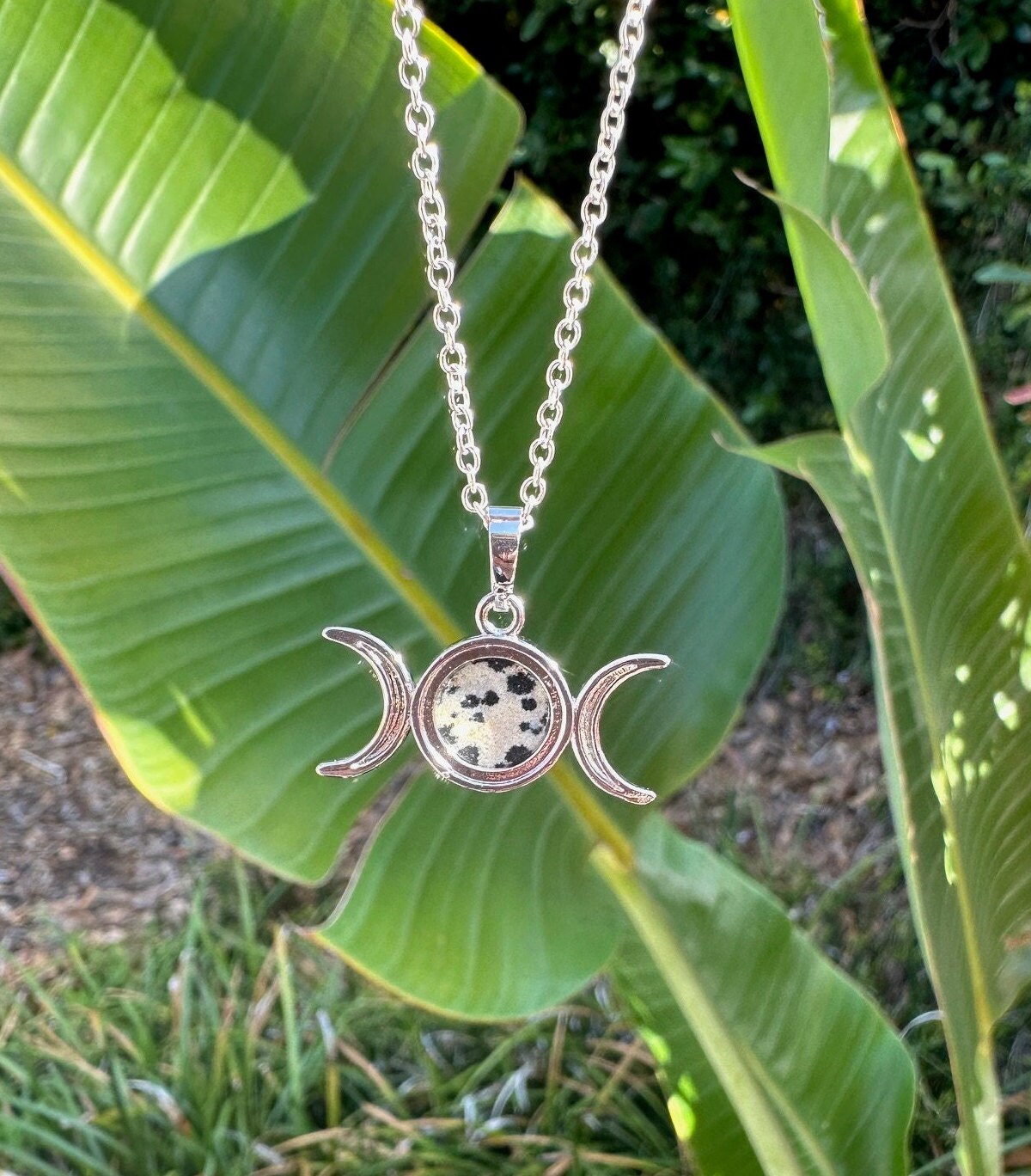 Dalmatian Jasper Celestial 2 Moon Pendant Necklace