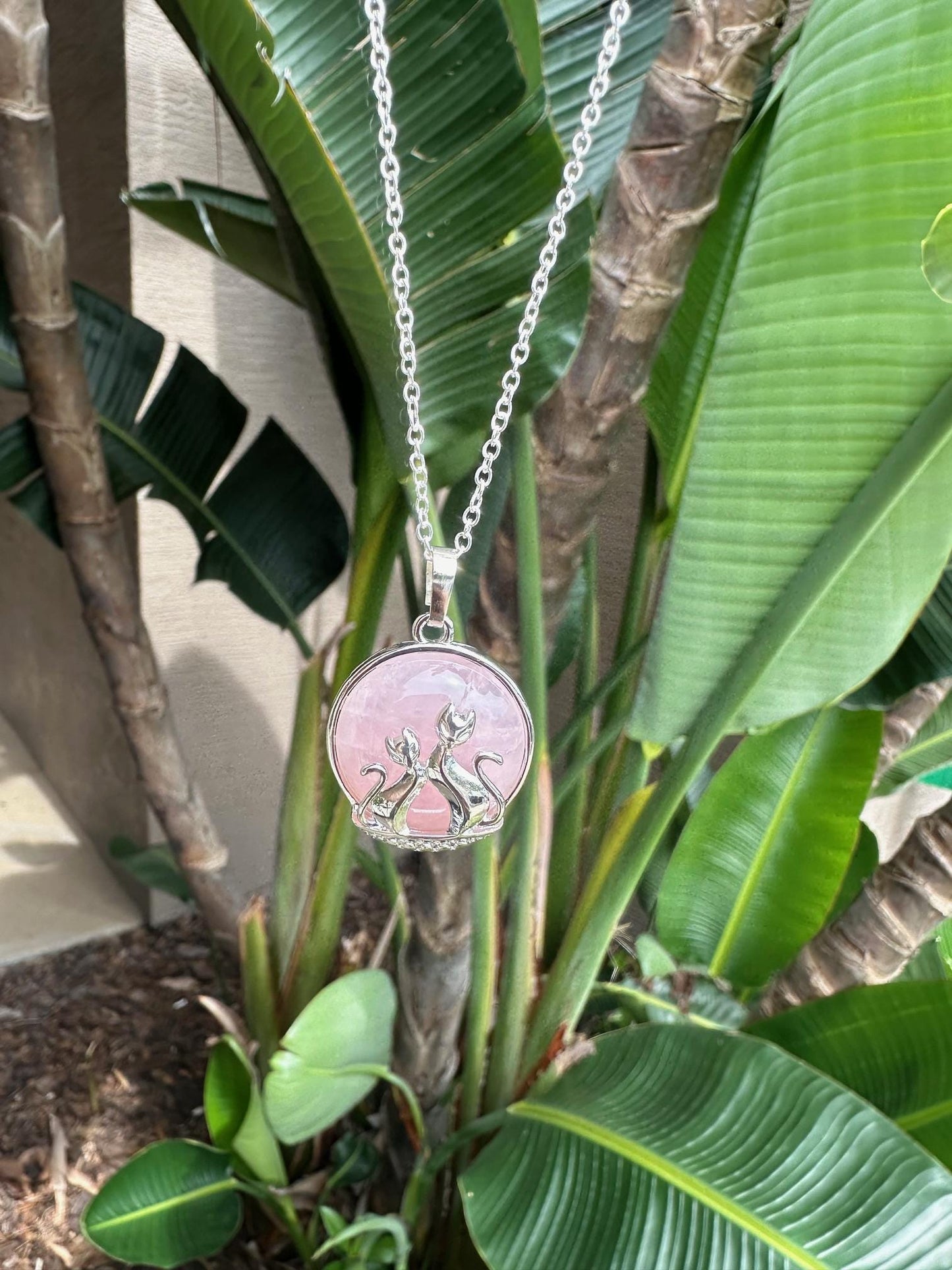 Rose Quartz Cat Love Pendant Necklace