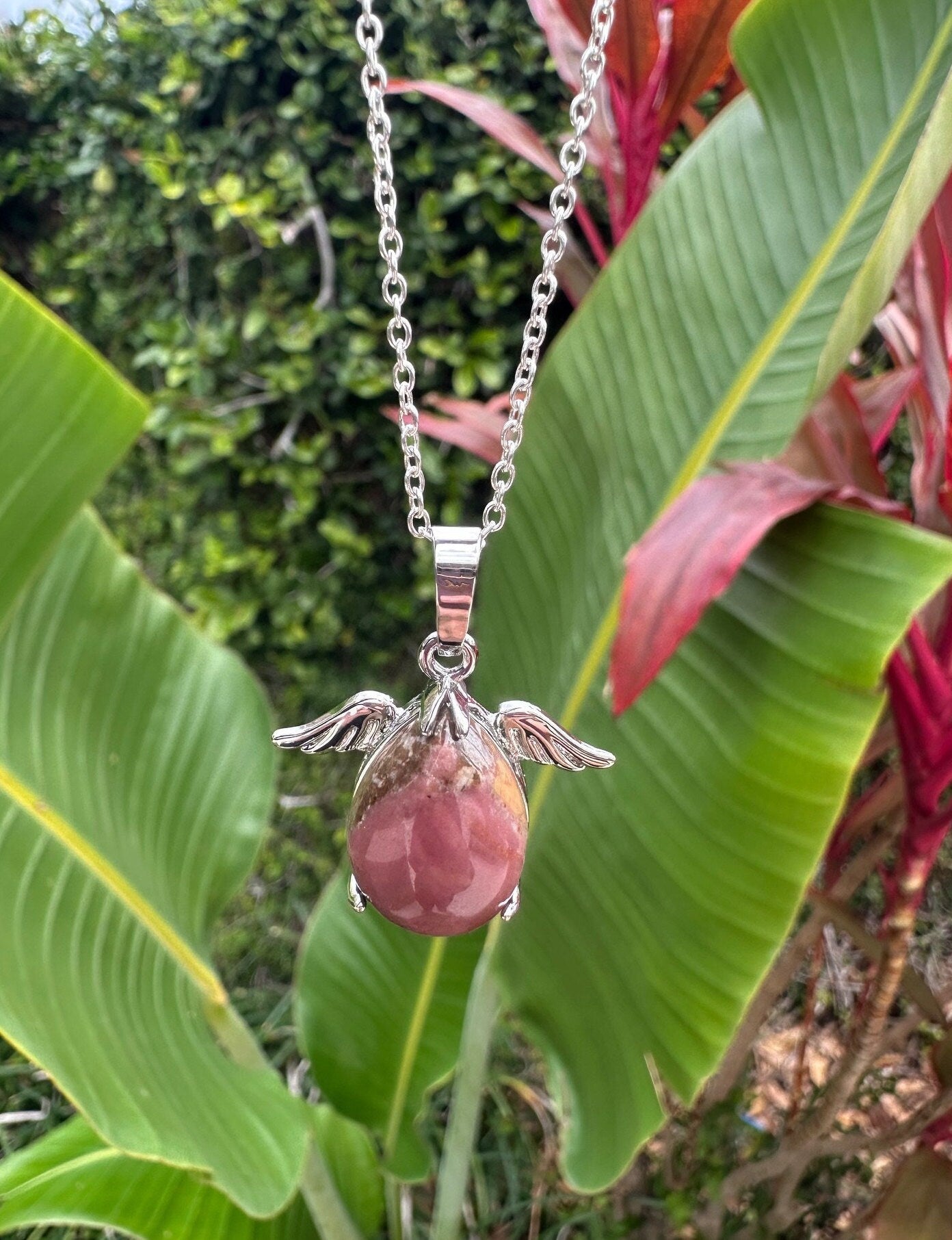 Rhodonite Angelic Egg Pendant Necklace