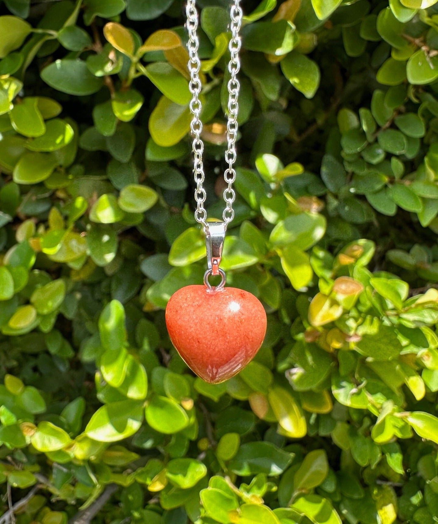 Orange Aventurine Heart Pendant Necklace