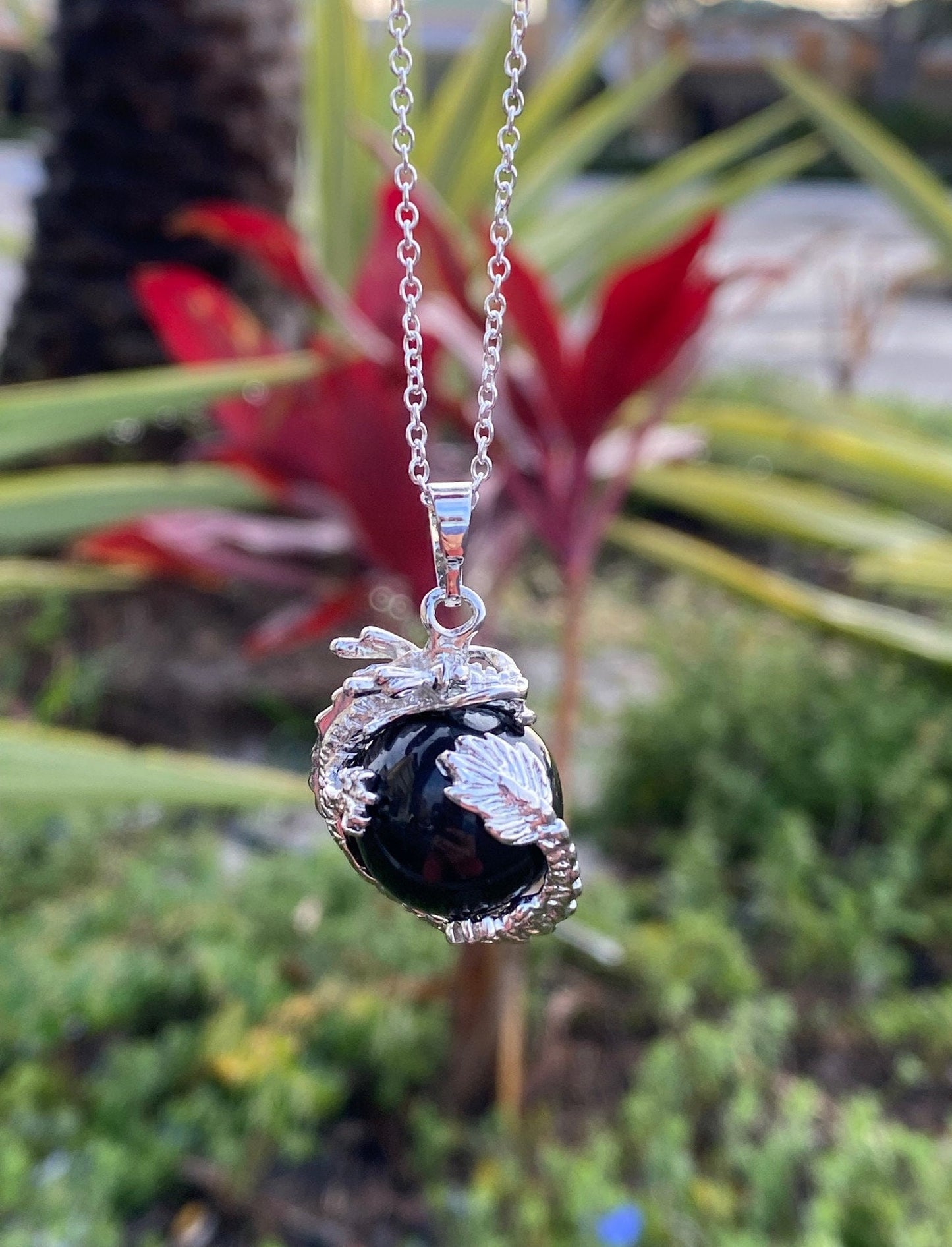 Obsidian Dragon Ball Pendant Necklace