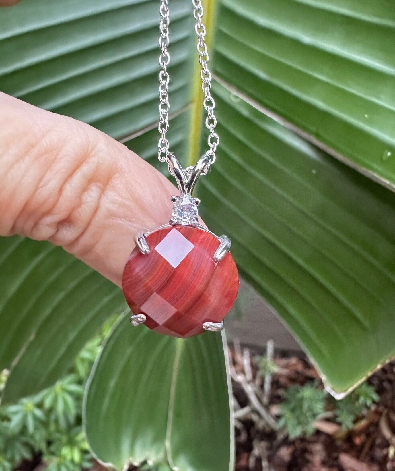 Red Agate Prism Pendant Necklace