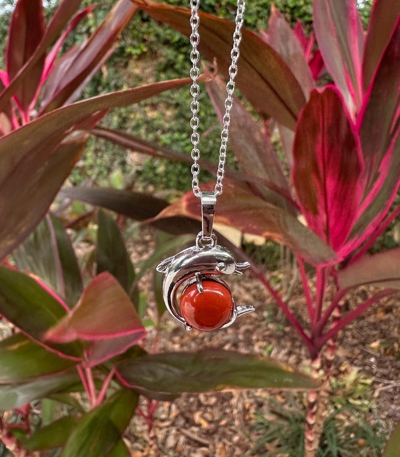 Red Jasper Dolphin Pendant Necklace