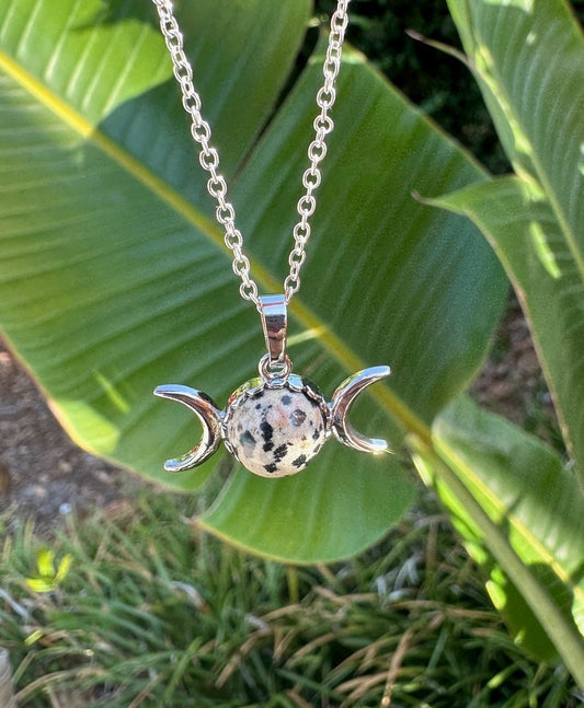 Dalmatian Jasper Celestial 2 Moon Pendant Necklace