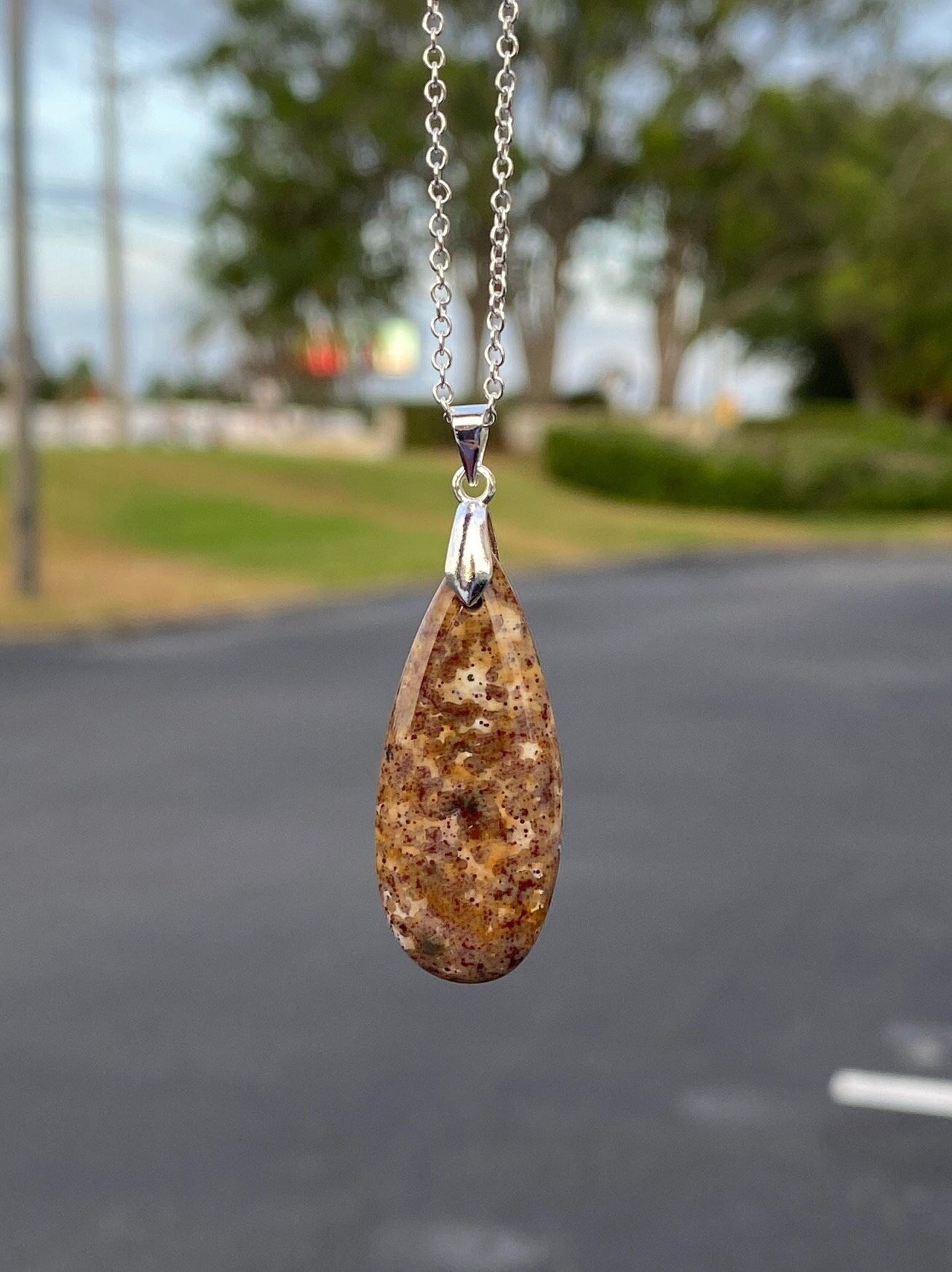 Indian Bloodstone Teardrop Pendant Necklace