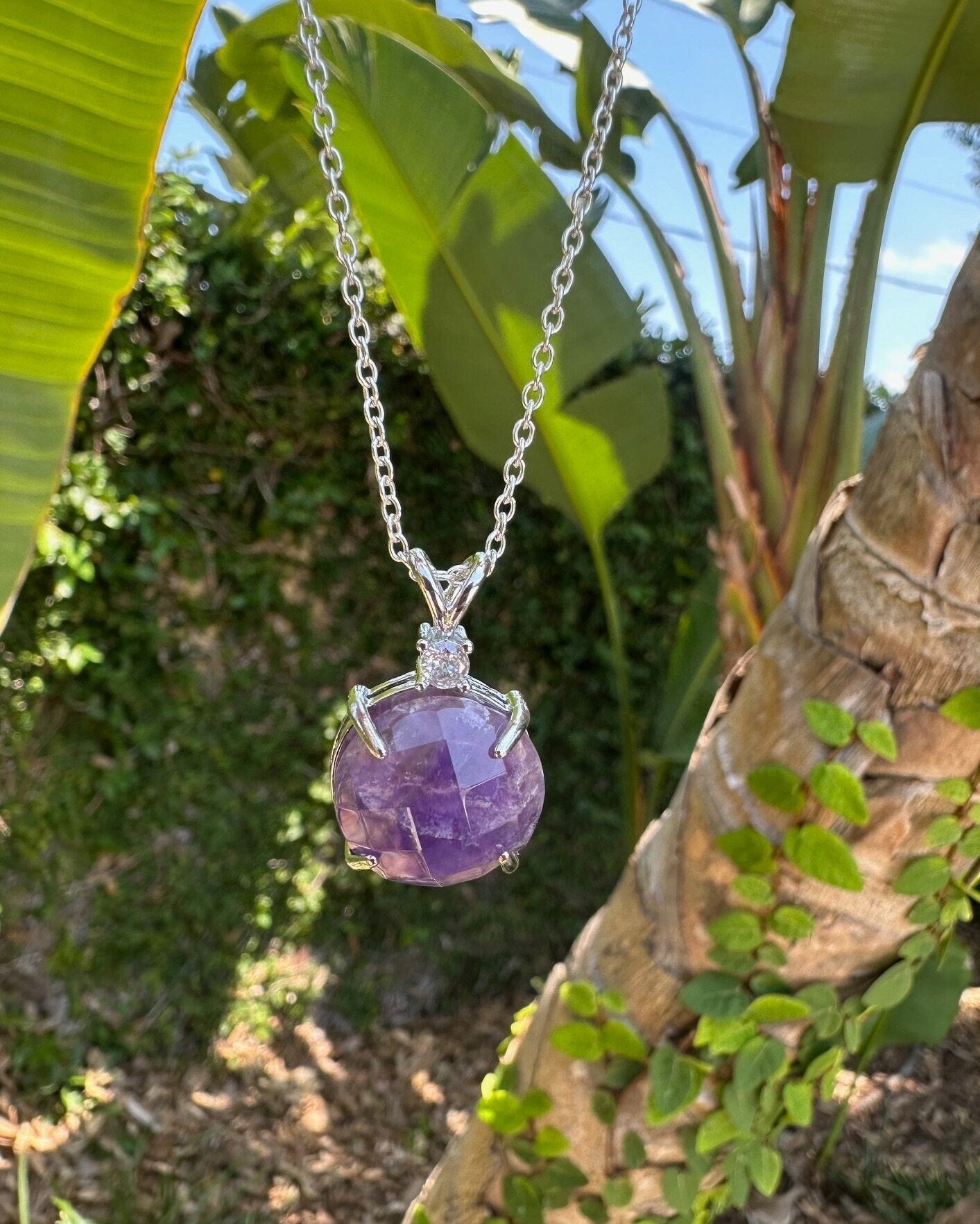Amethyst Prism Pendant Necklace
