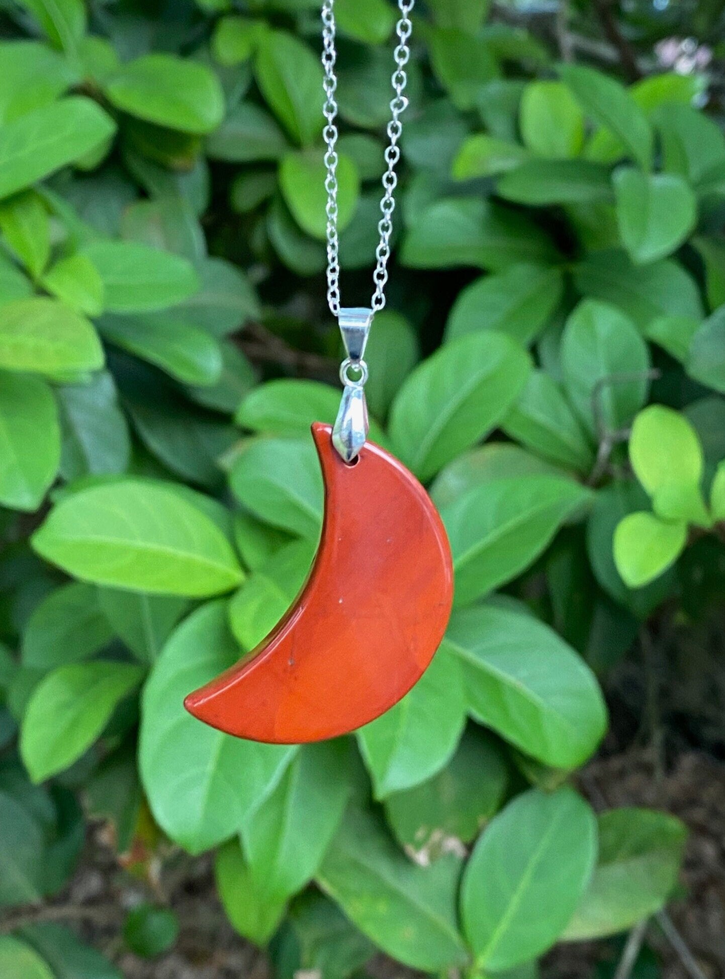 Red Jasper Moon Pendant Necklace