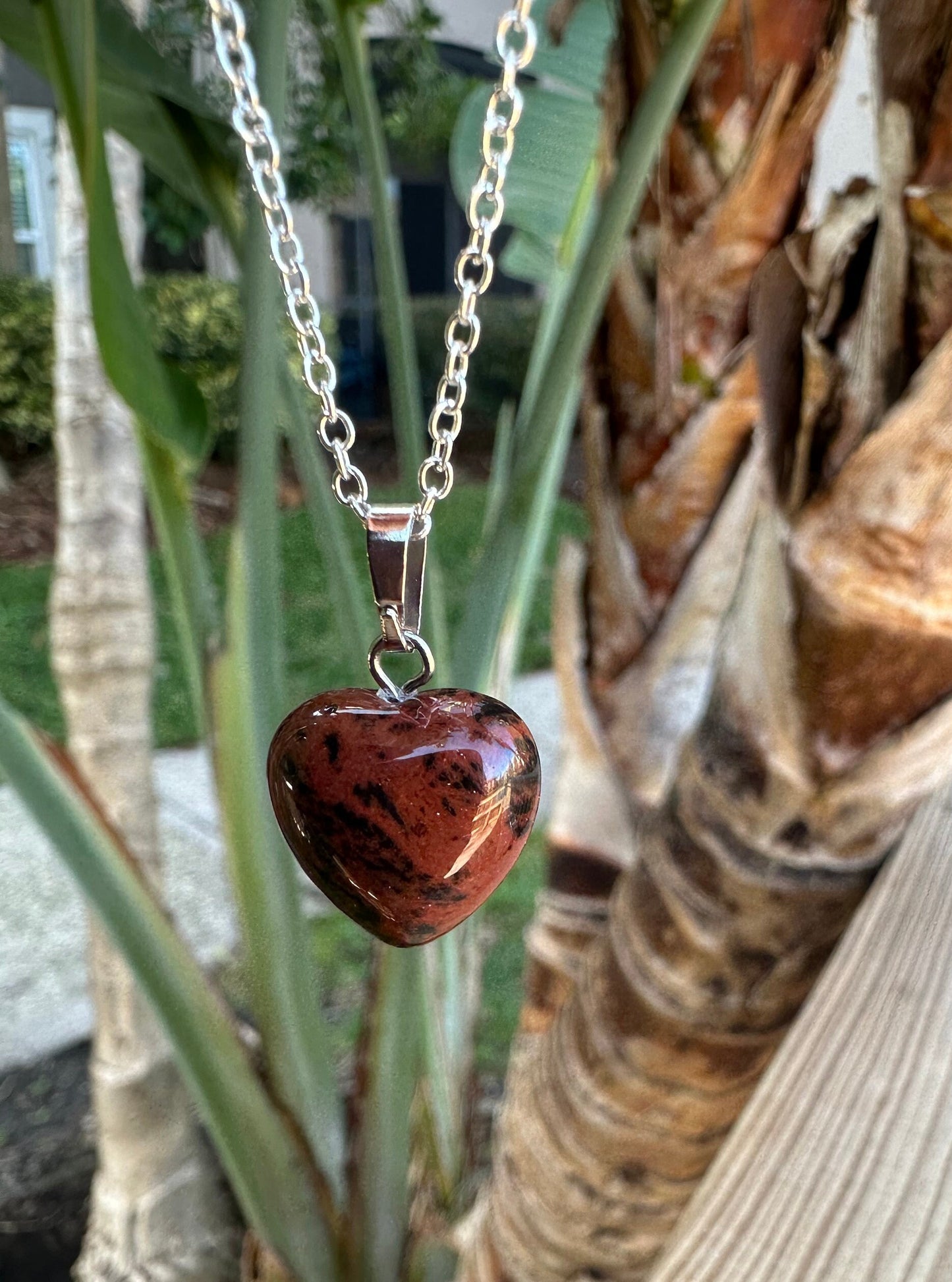 Mahagony Obsidian Heart Pendant Necklace