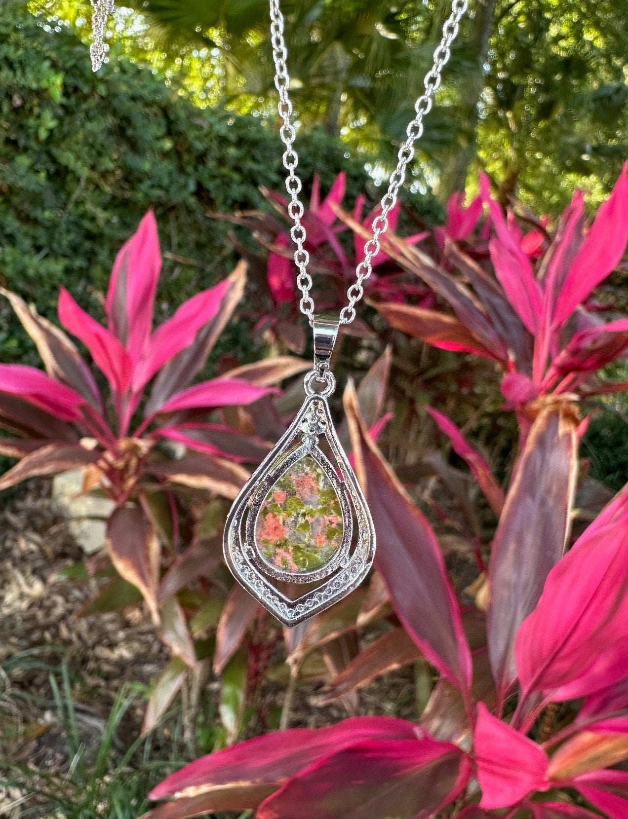 Unakite Rhombus Pendant Necklace
