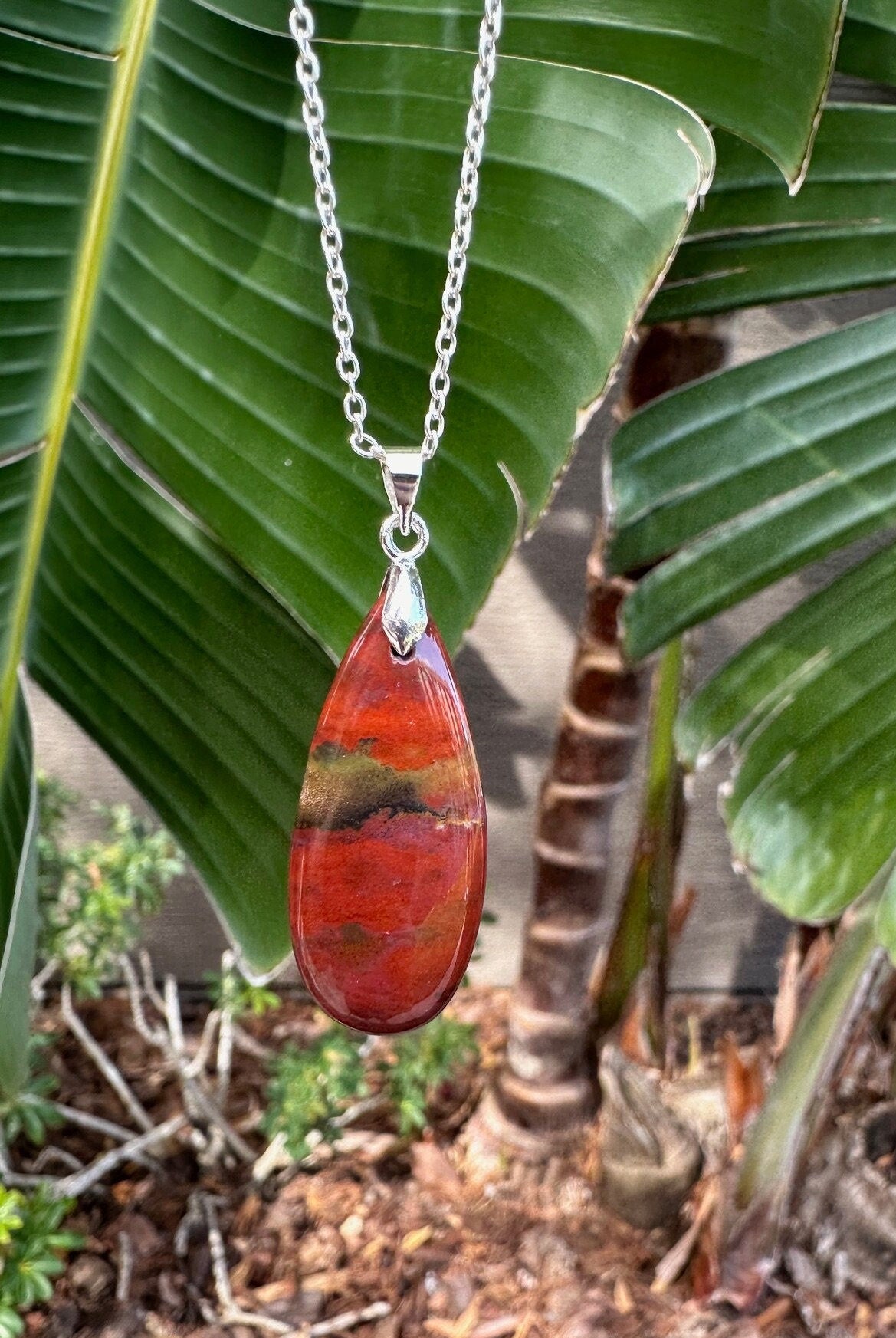 Indian Bloodstone Teardrop Pendant Necklace