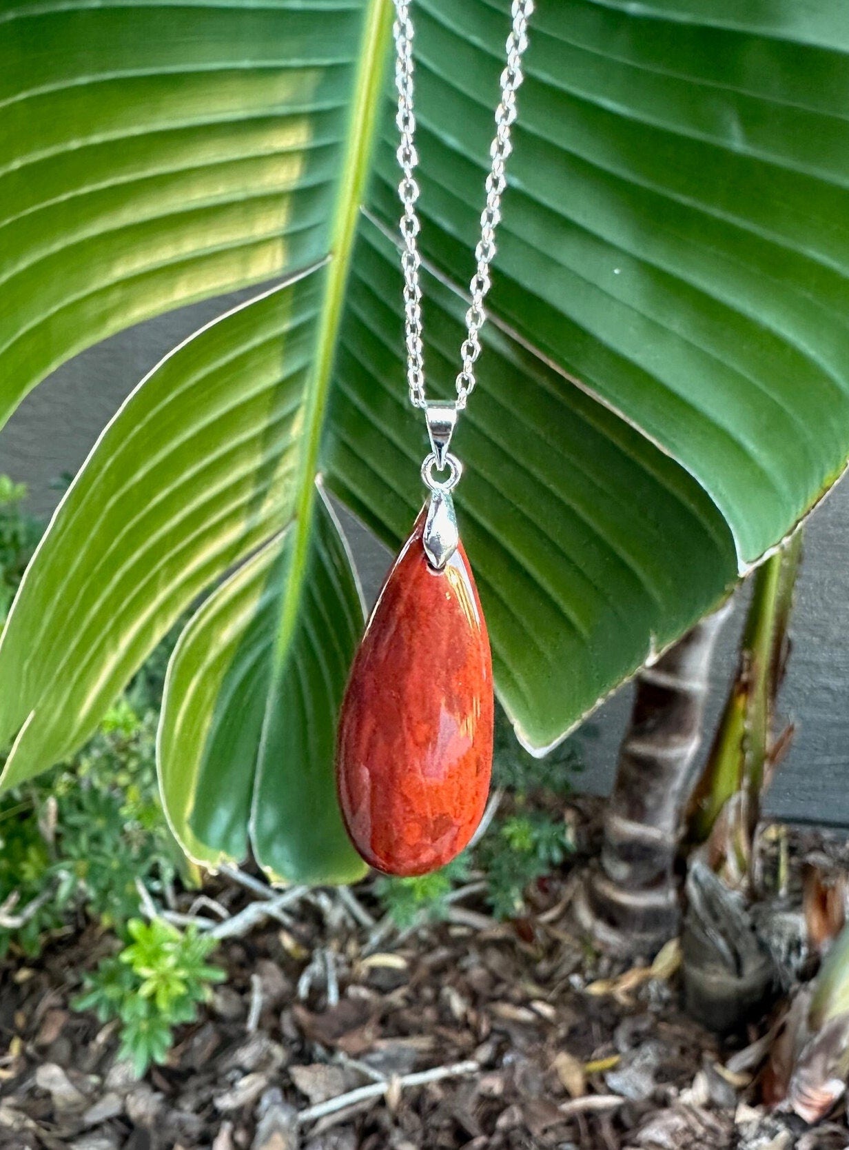 Indian Bloodstone Teardrop Pendant Necklace