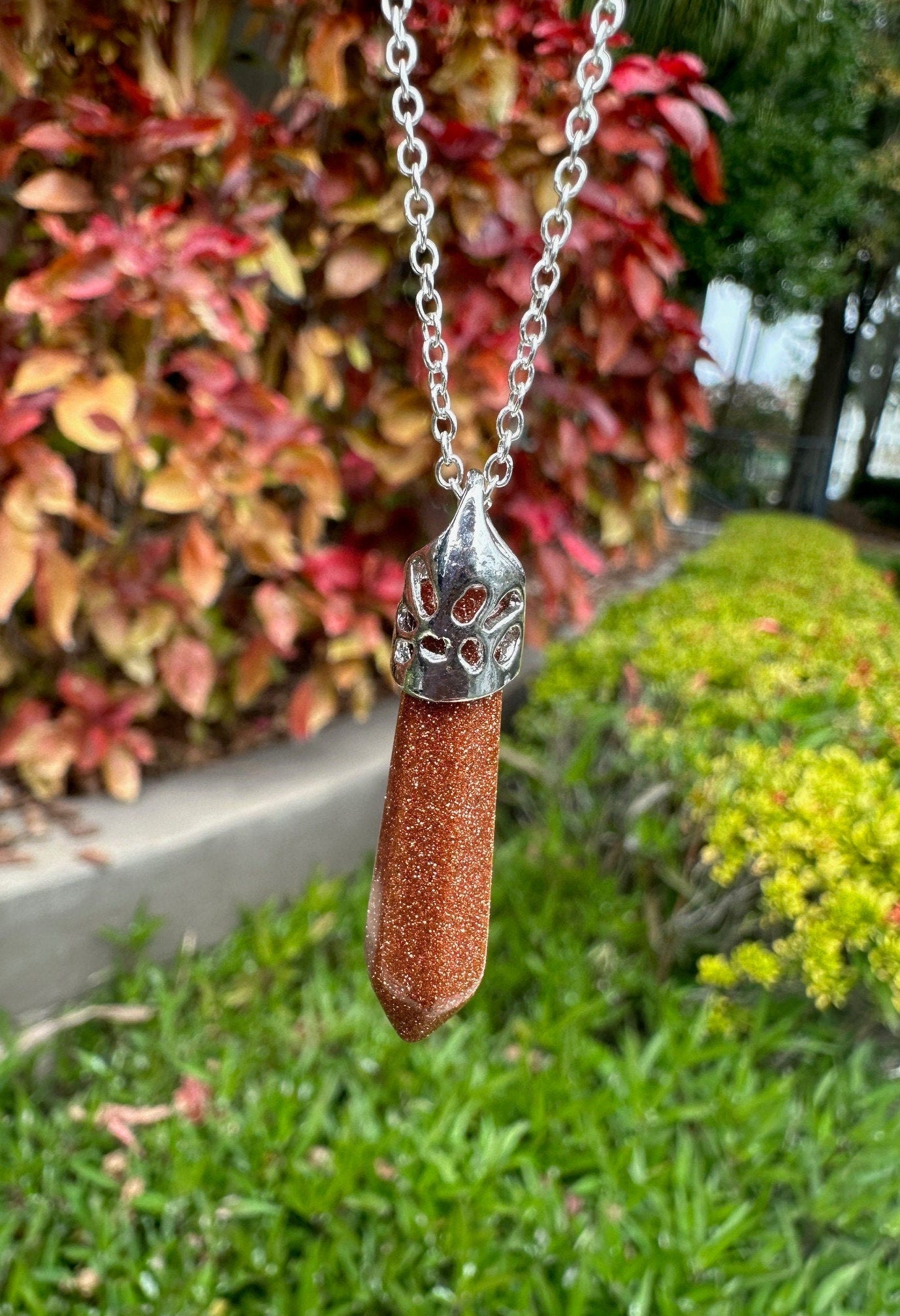Goldstone Thin Hexagon Pendant Necklace
