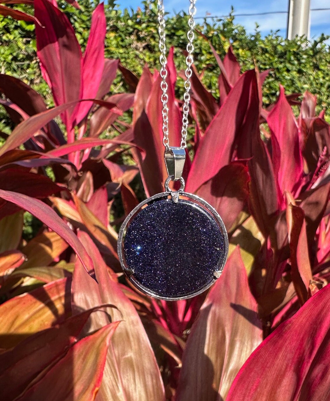 Blue Goldstone Dragon Face Pendant Necklace