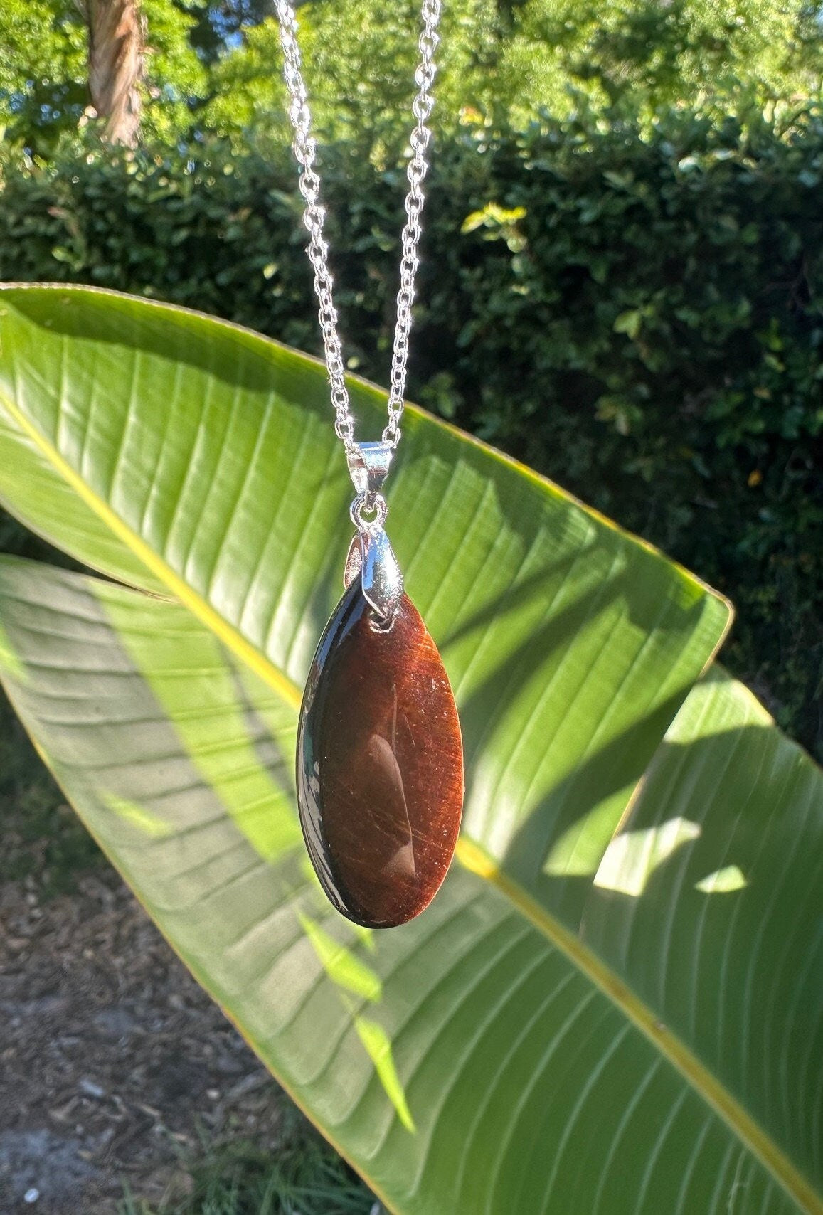 Red Tiger Eye Teardrop Pendant Necklace