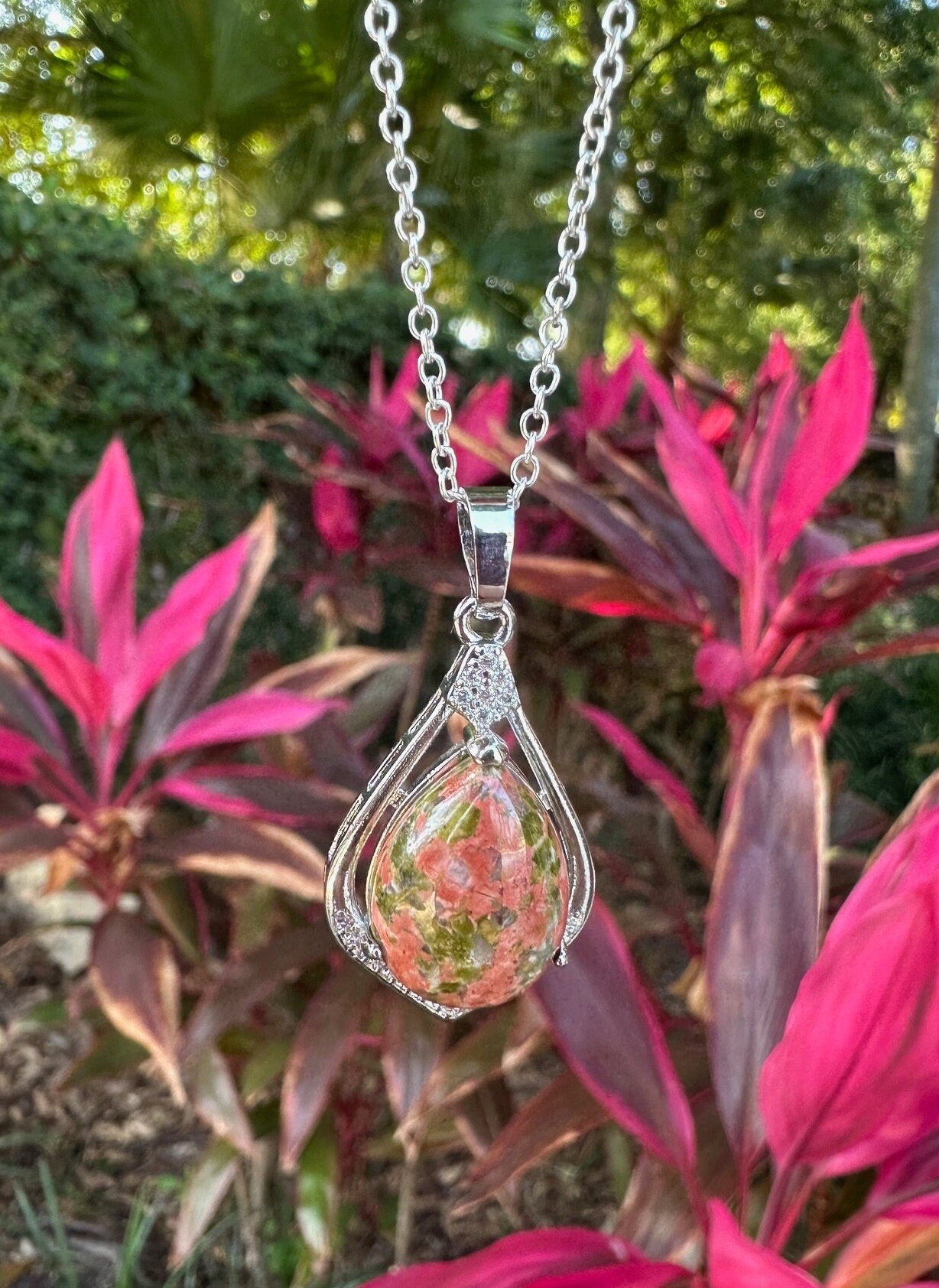 Unakite Rhombus Pendant Necklace