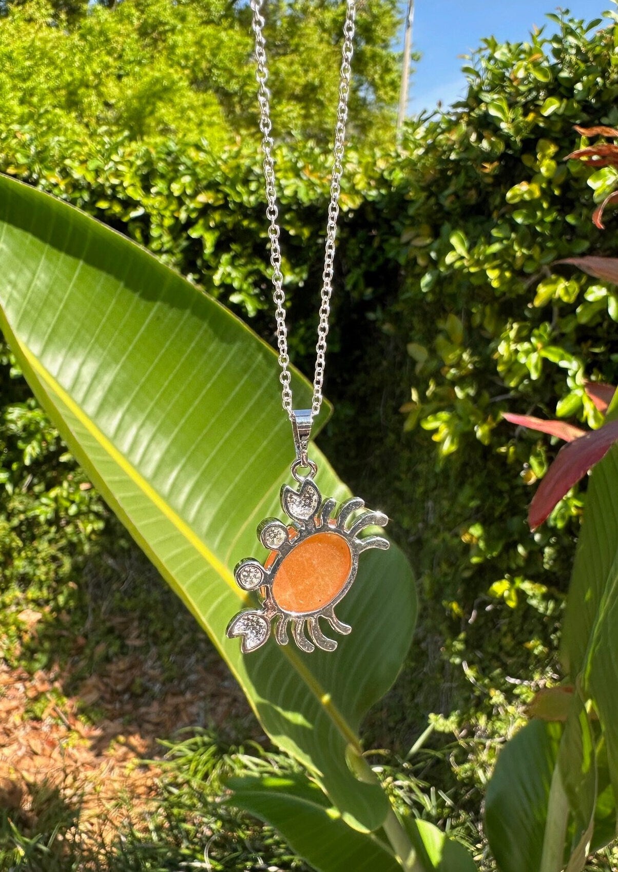 Orange Aventurine Crab Pendant Necklace