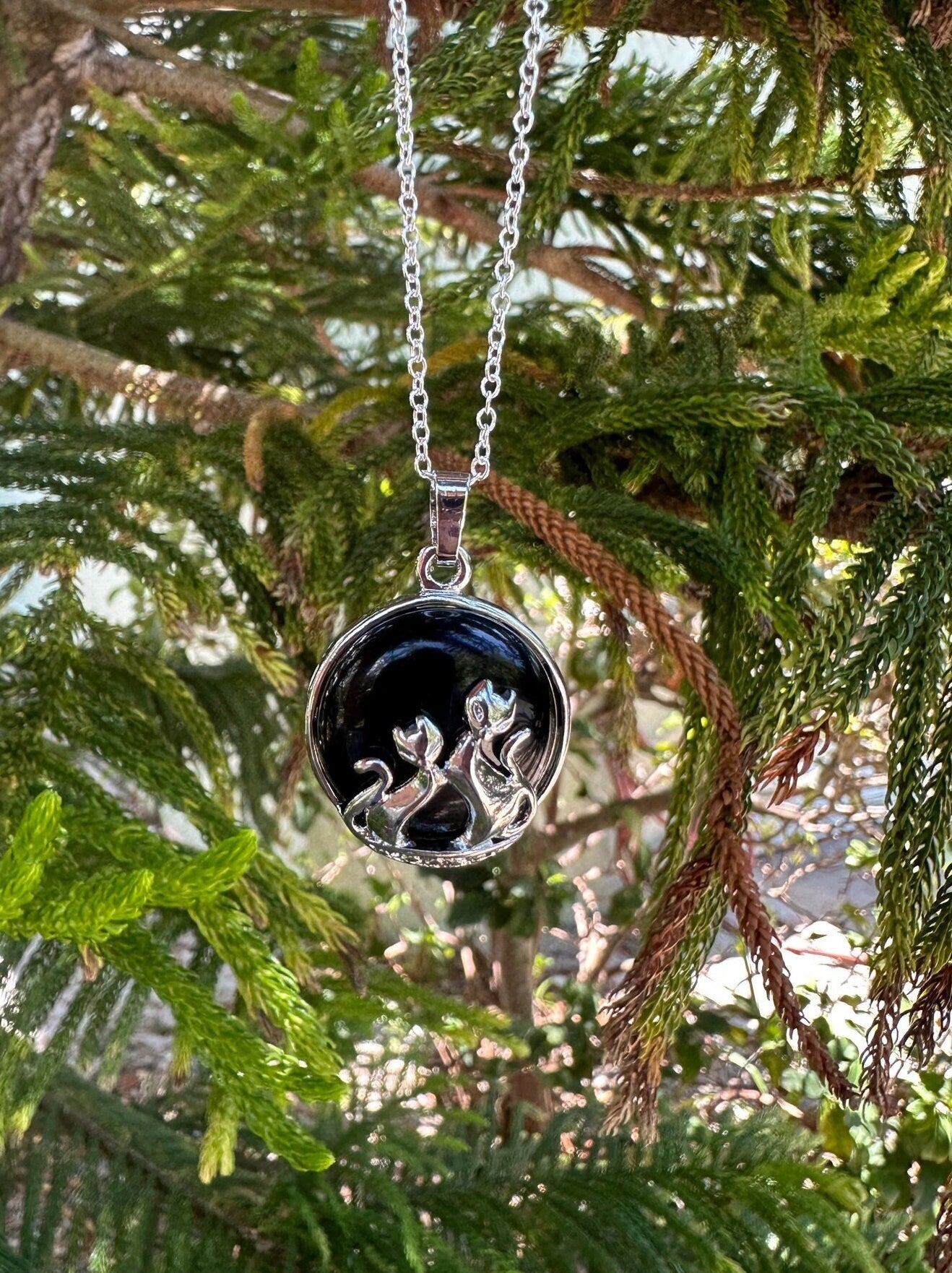 Obsidian Cat Love Pendant Necklace