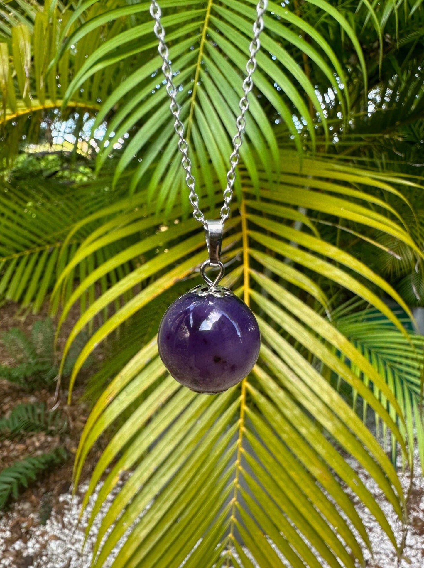 Purple Agate Ball Pendant Necklace