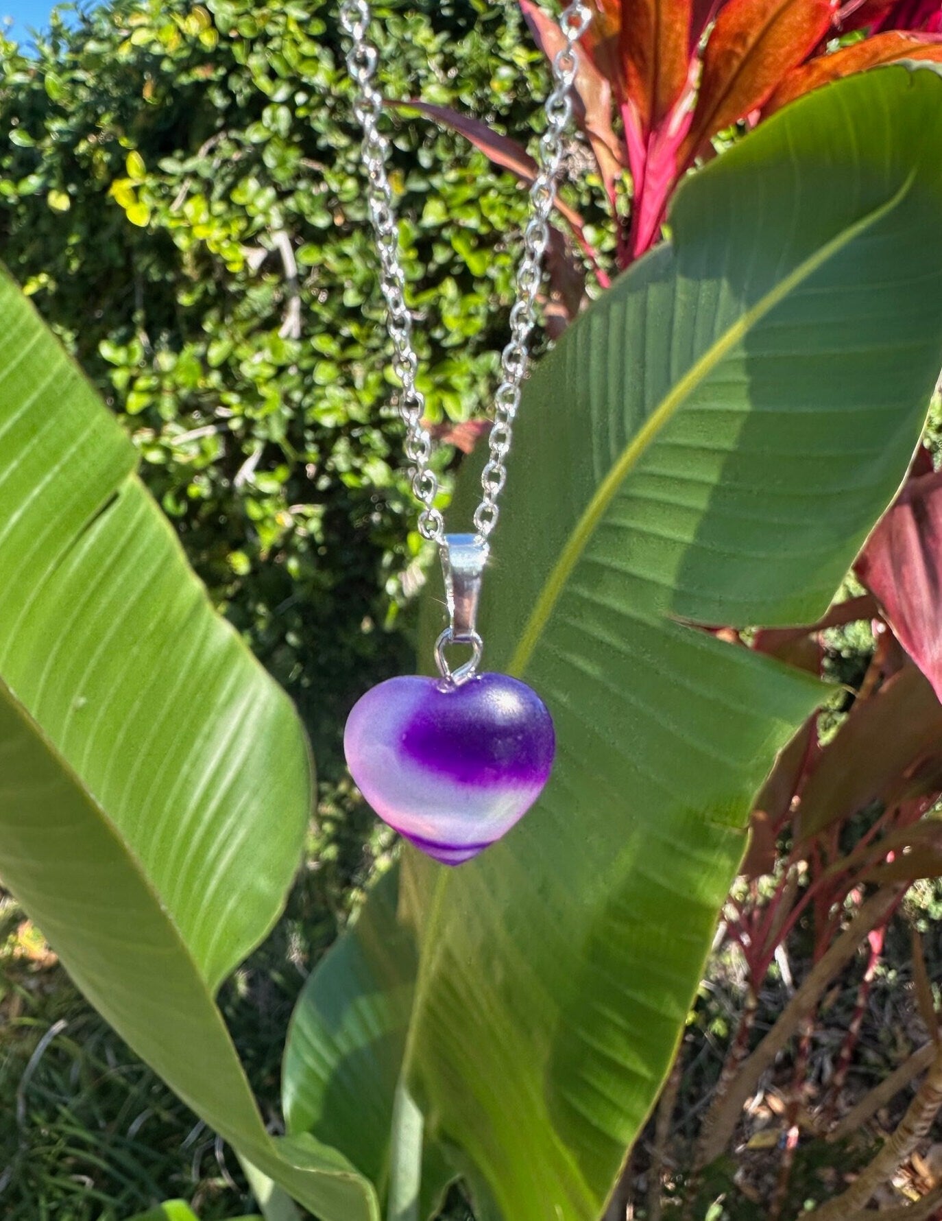 Purple Agate Heart Pendant Necklace