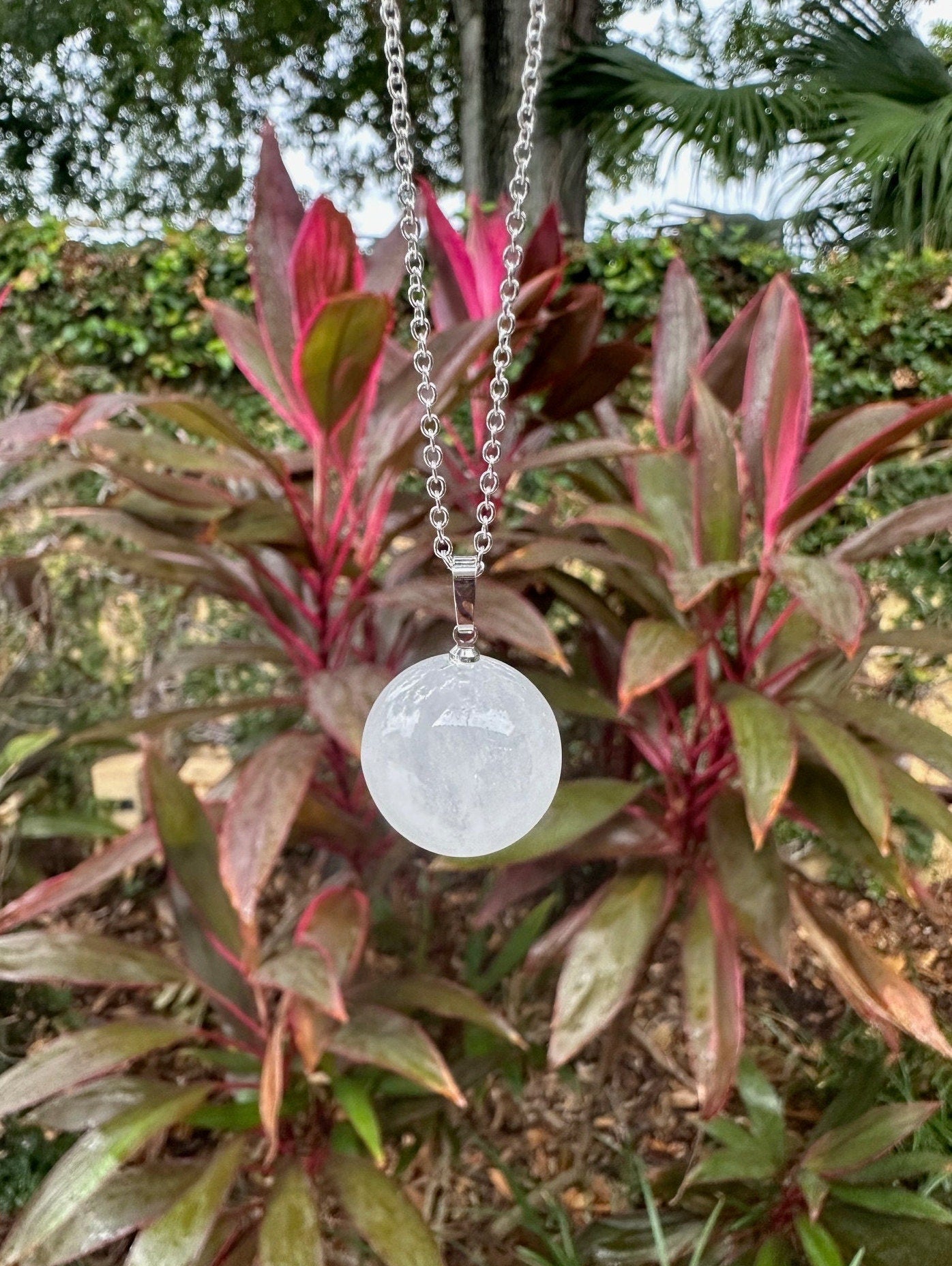 Clear Quartz Ball Pendant Necklace