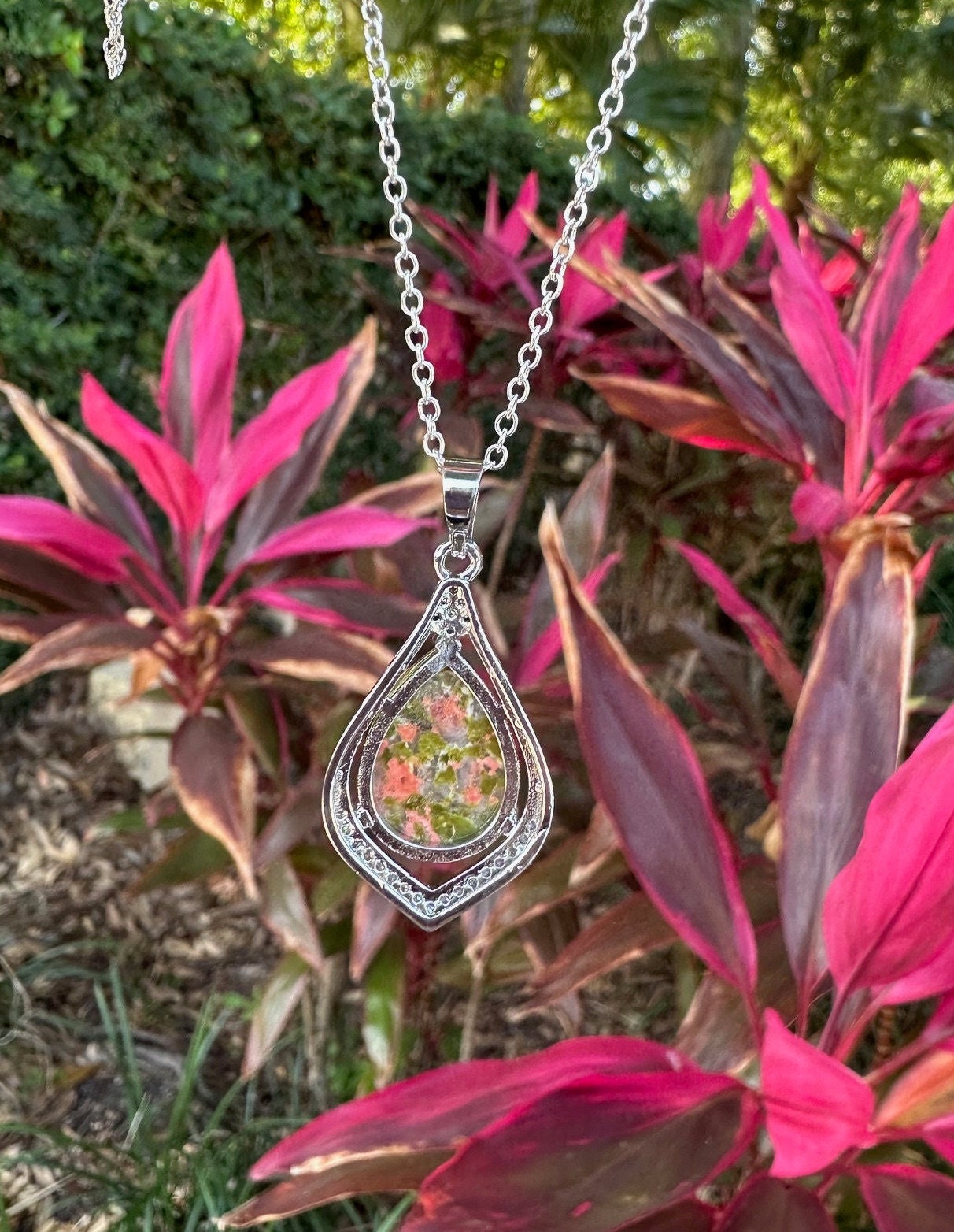 Unakite Rhombus Pendant Necklace