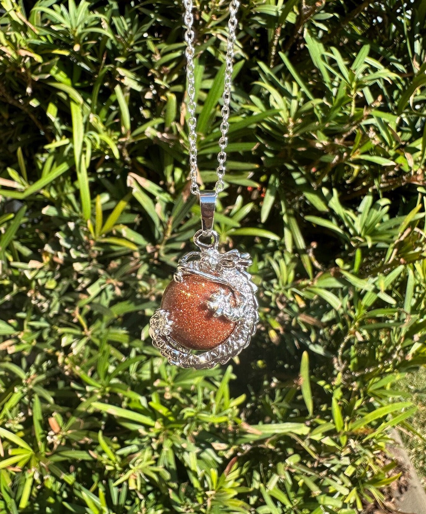 Goldstone Dragon Ball Pendant Necklace