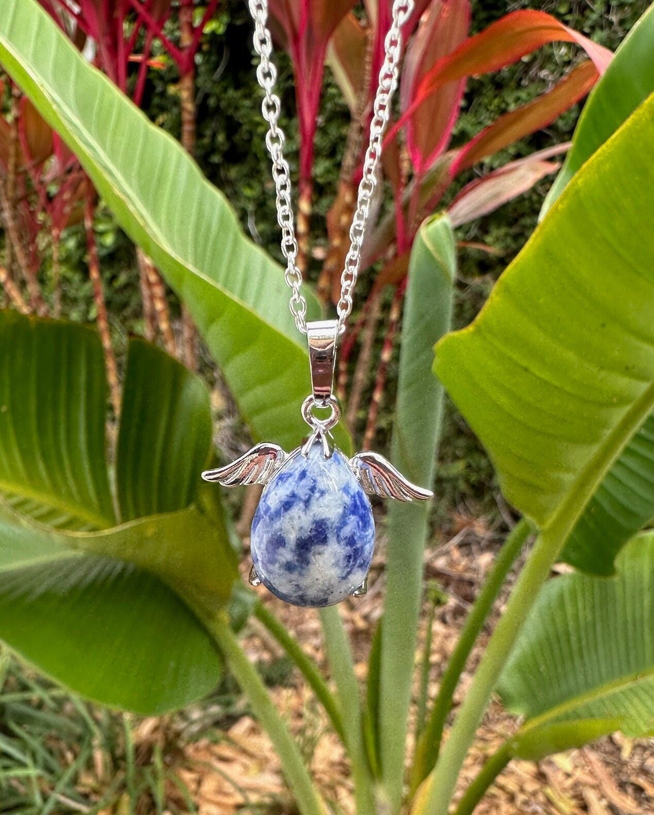 Blue Spot Jasper Angelic Egg Pendant Necklace