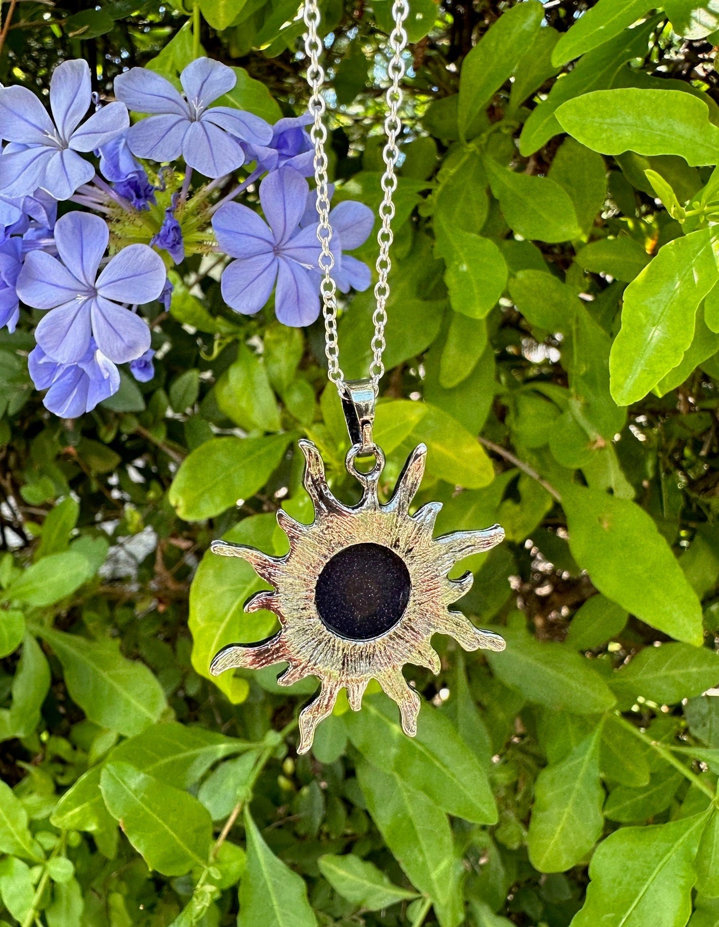 Blue Goldstone Sun Necklace