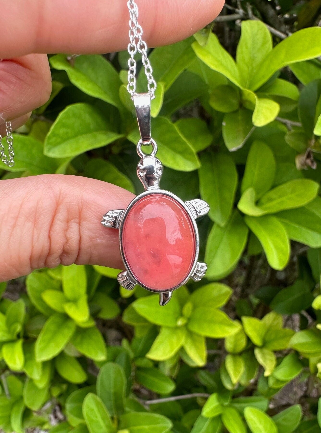 Cherry Quartz Turtle Pendant Necklace