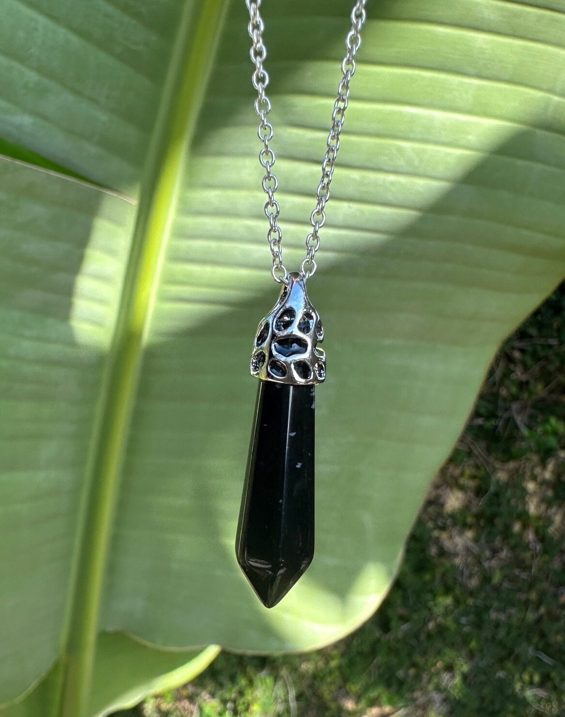 Obsidian Thin Hexagon Pendant Necklace