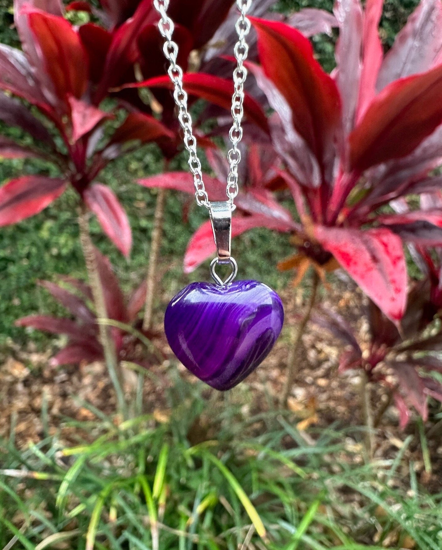 Purple Agate Heart Pendant Necklace