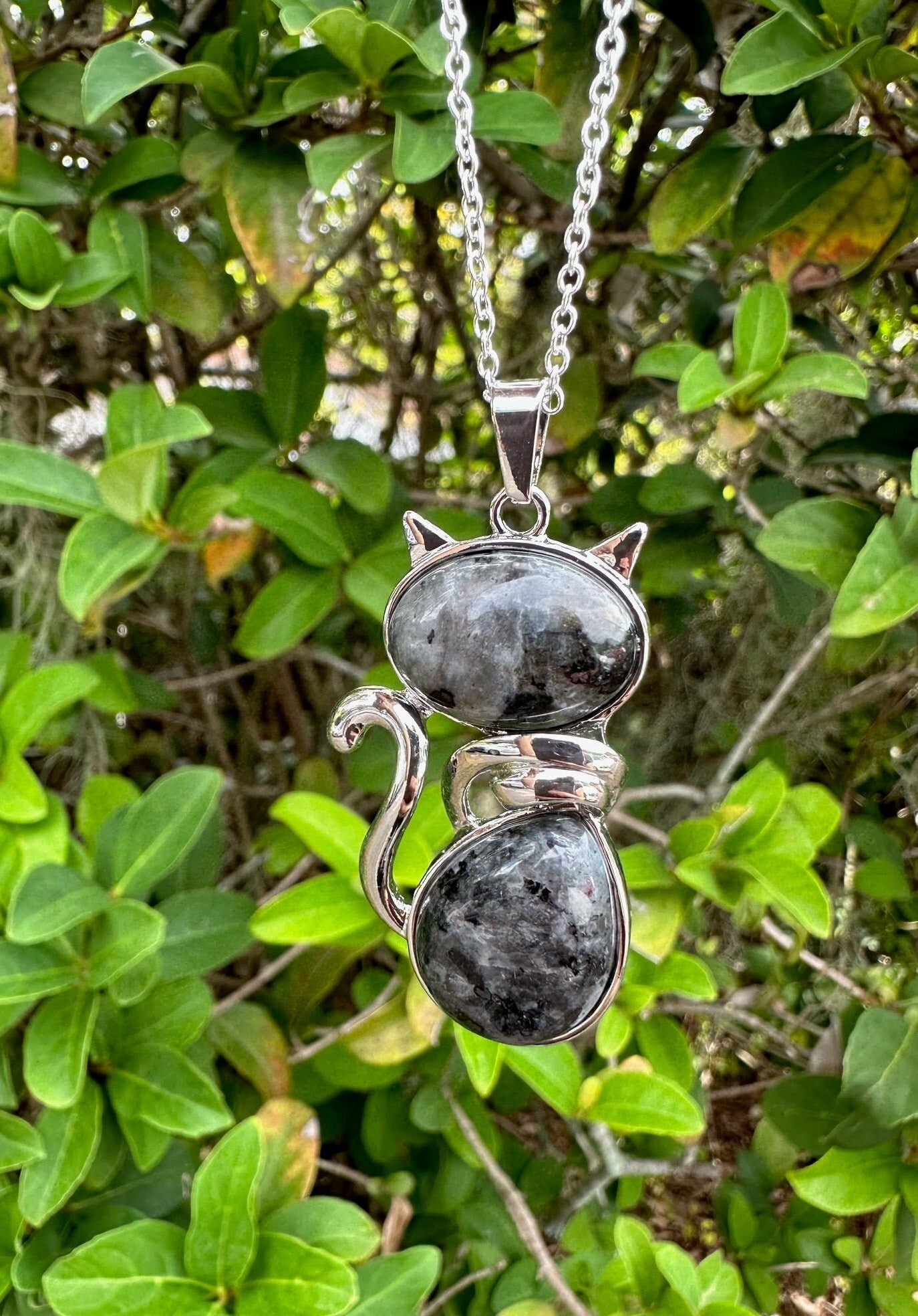 Large Black Labradorite Cat Necklace