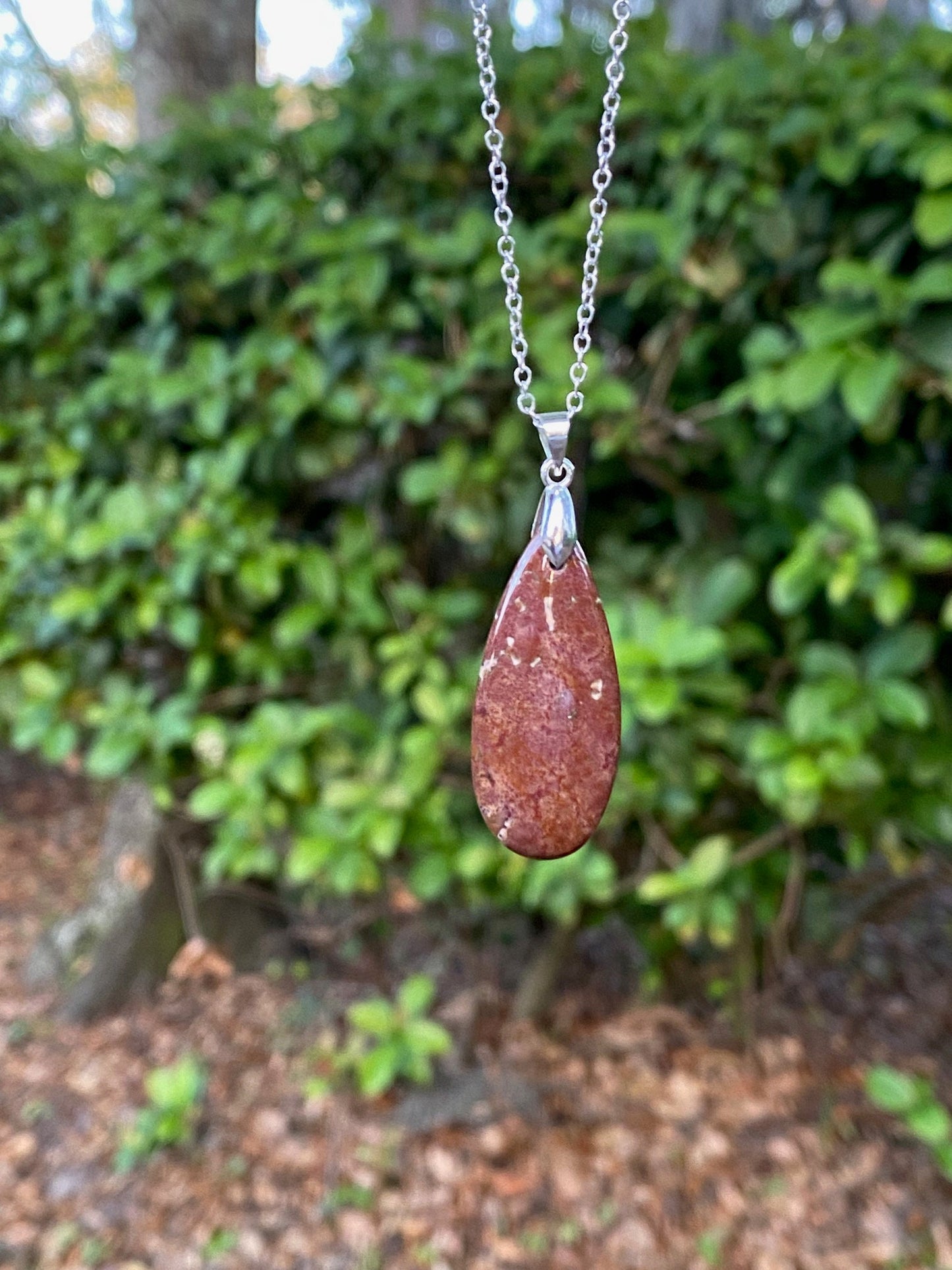 Indian Bloodstone Teardrop Pendant Necklace
